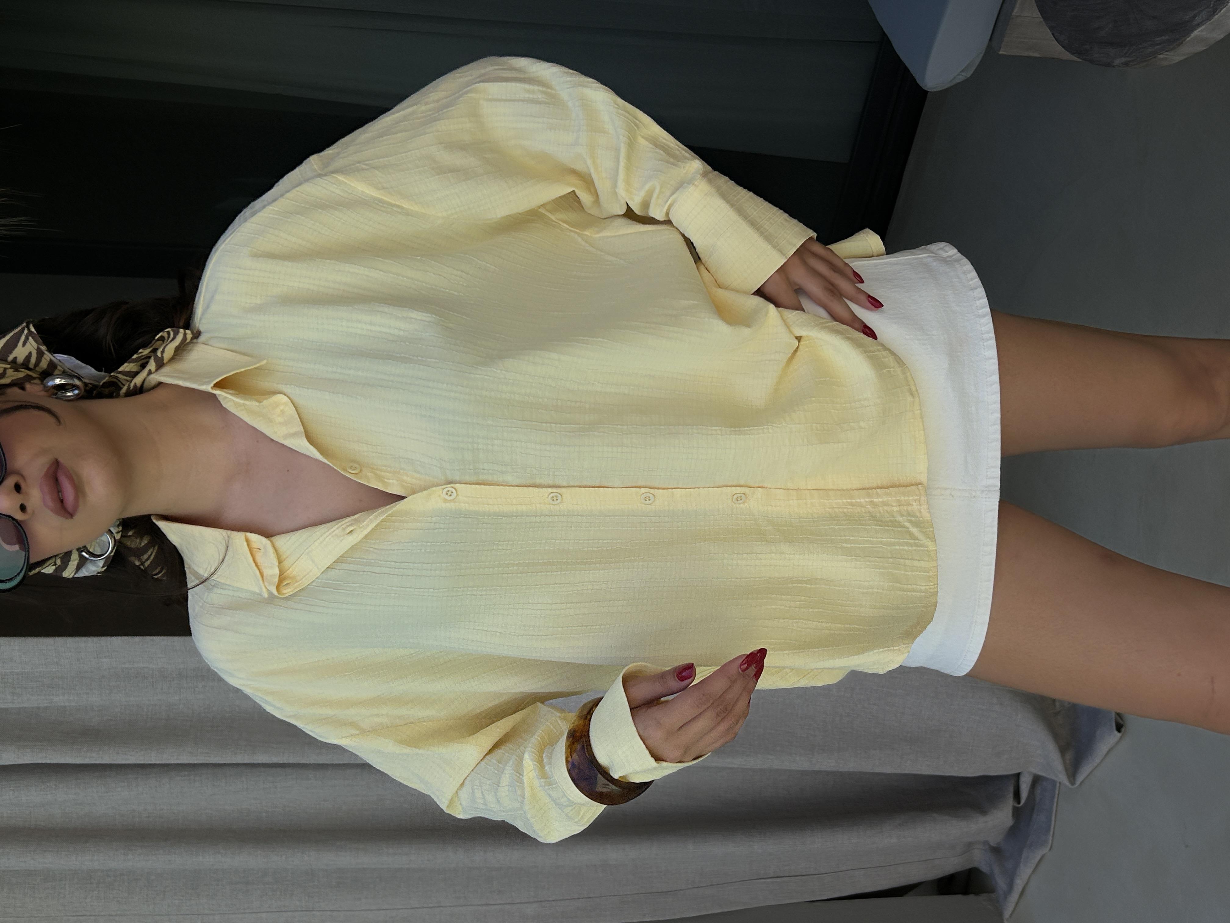 Sarı Oversize Geniş Manşetli Kadın Gömlek 27384