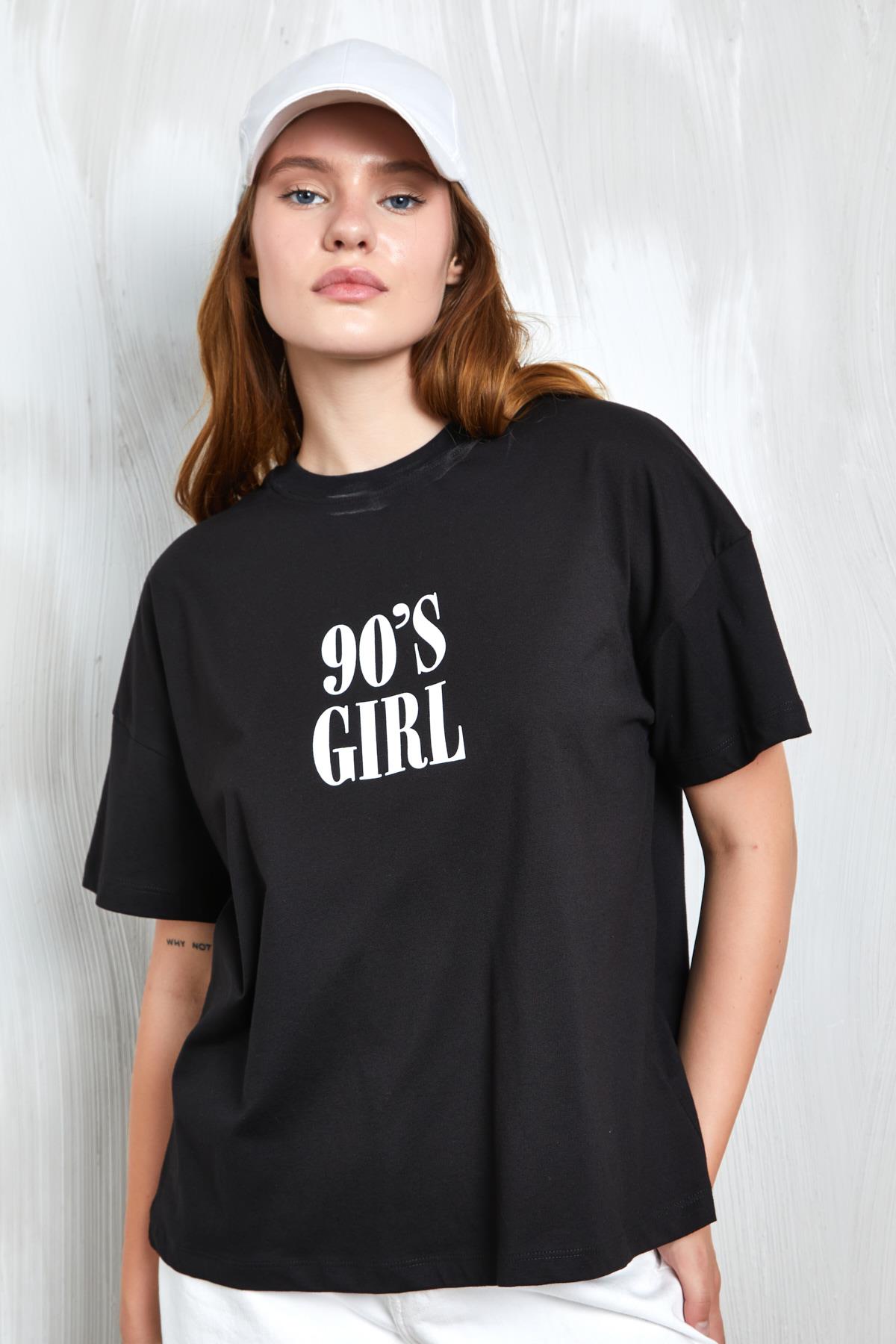 Siyah Baskılı Oversize T-shirt 27336