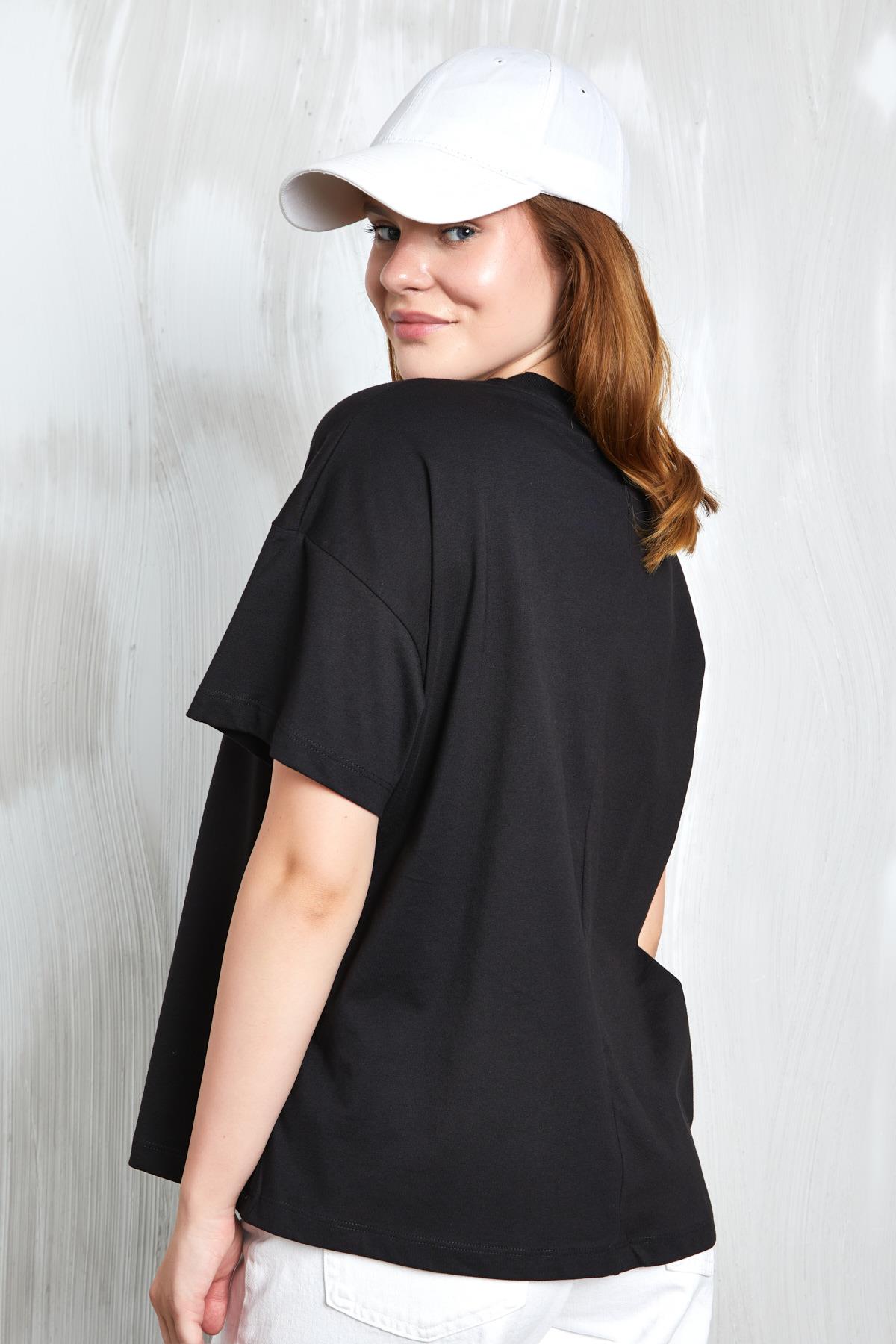 Siyah Baskılı Oversize T-shirt 27336