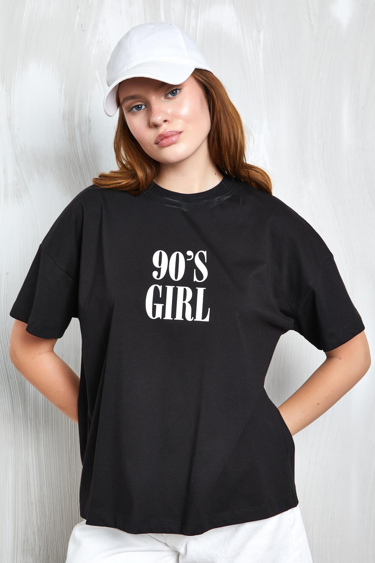 Siyah Baskılı Oversize T-shirt 27336
