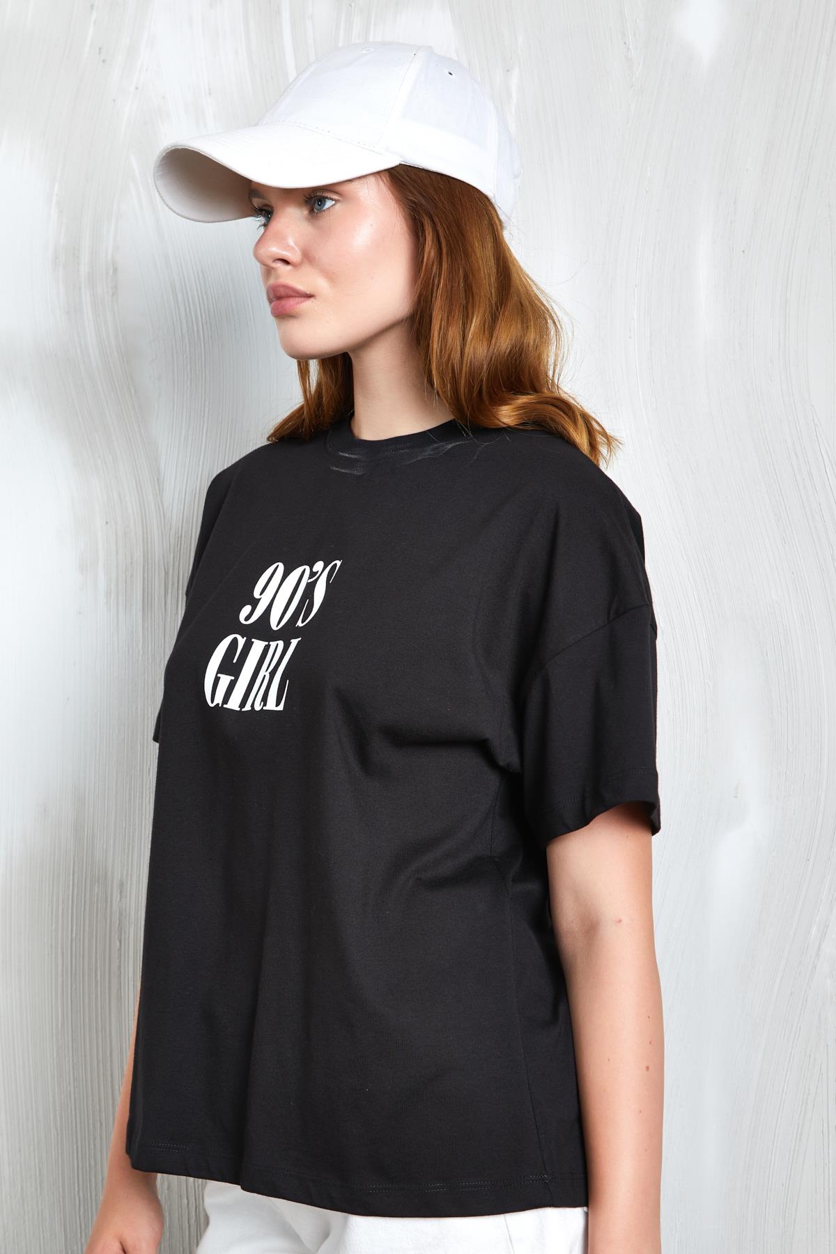 Siyah Baskılı Oversize T-shirt 27336