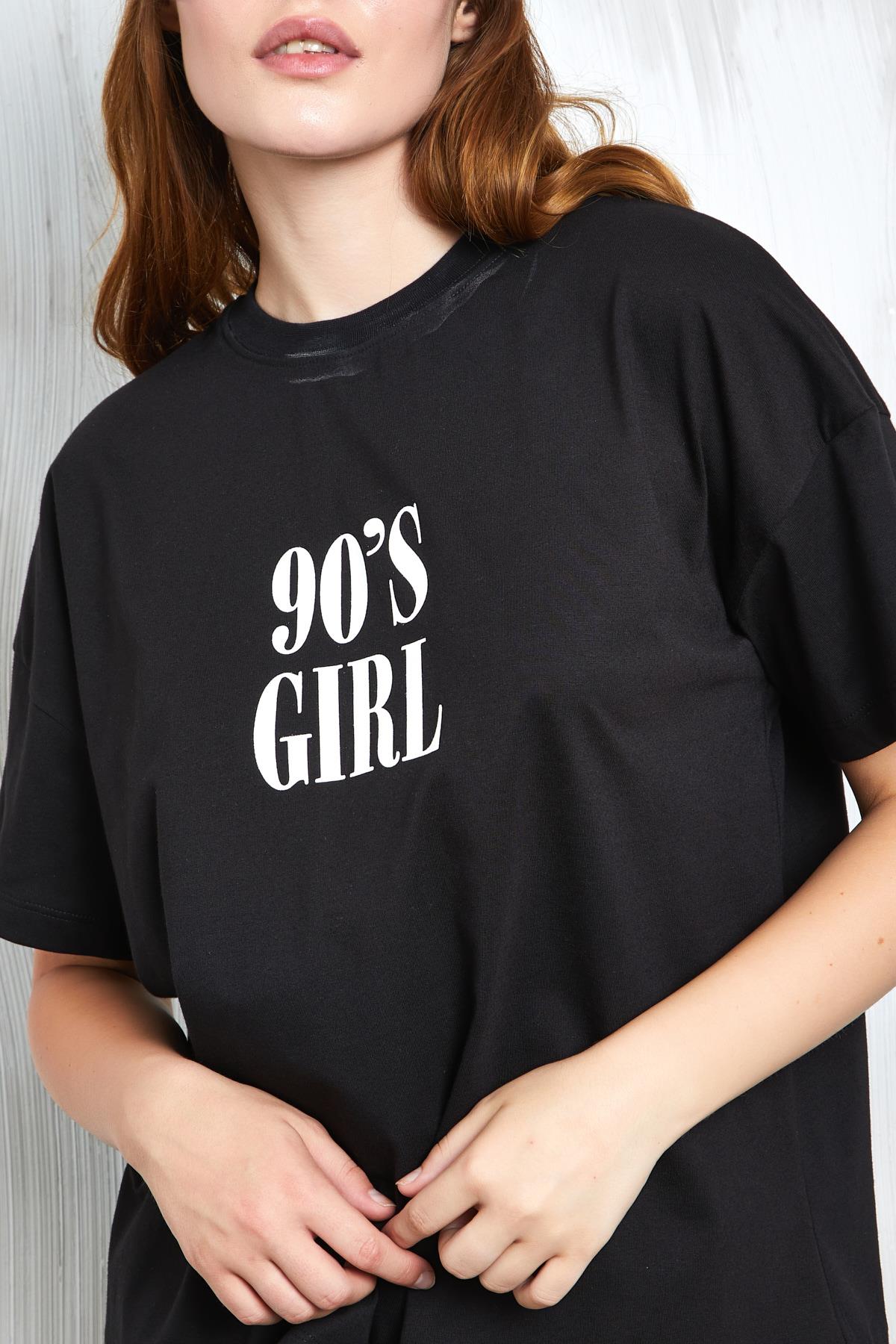 Siyah Baskılı Oversize T-shirt 27336
