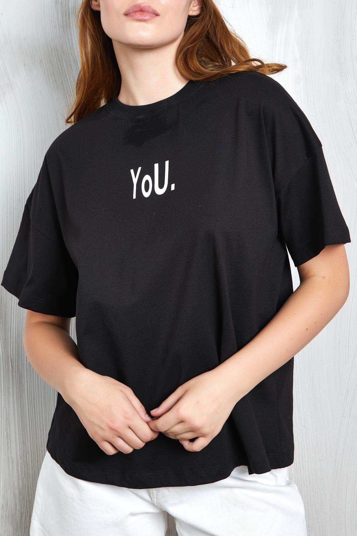 Siyah Baskılı Oversize T-shirt 27337