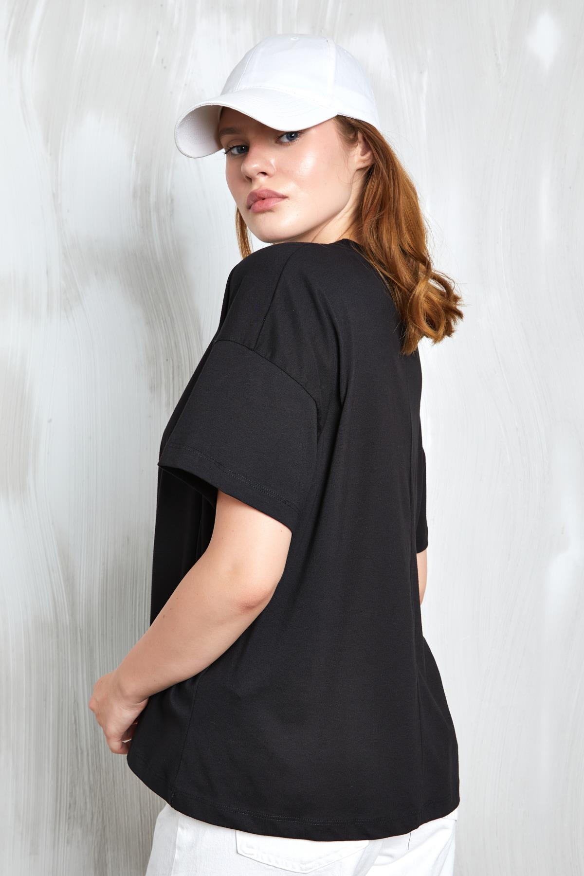 Siyah Baskılı Oversize T-shirt 27337