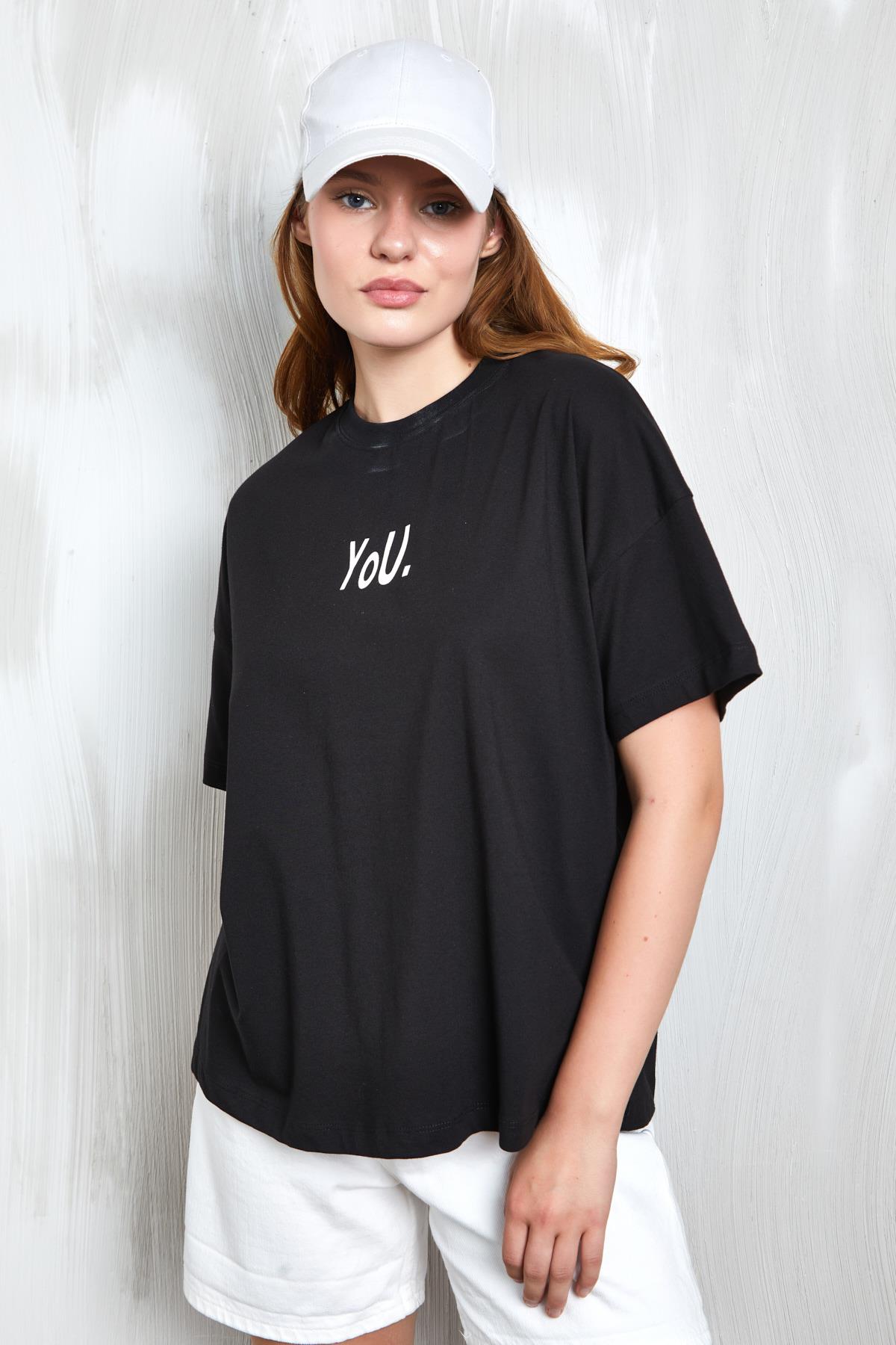 Siyah Baskılı Oversize T-shirt 27337
