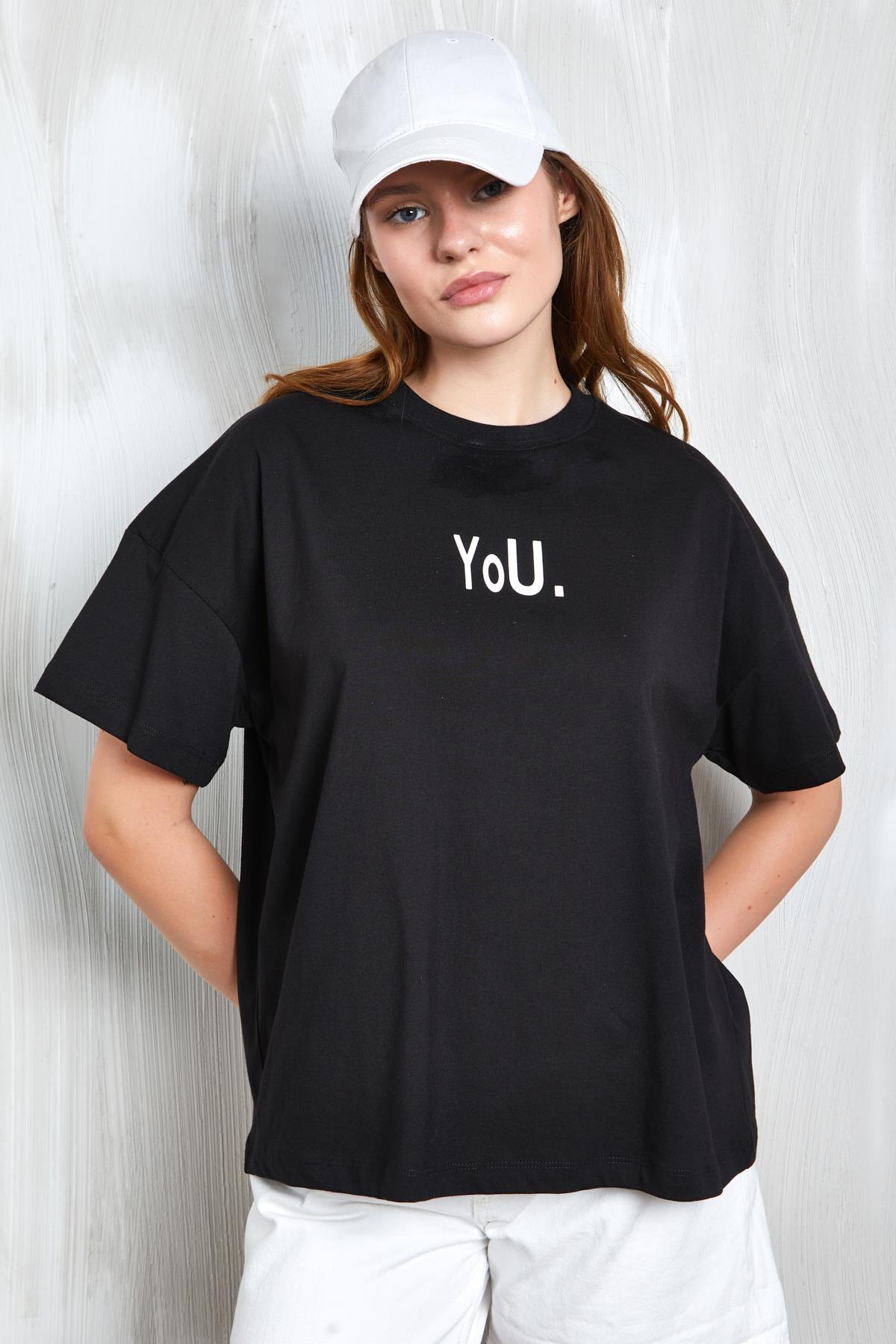 Siyah Baskılı Oversize T-shirt 27337
