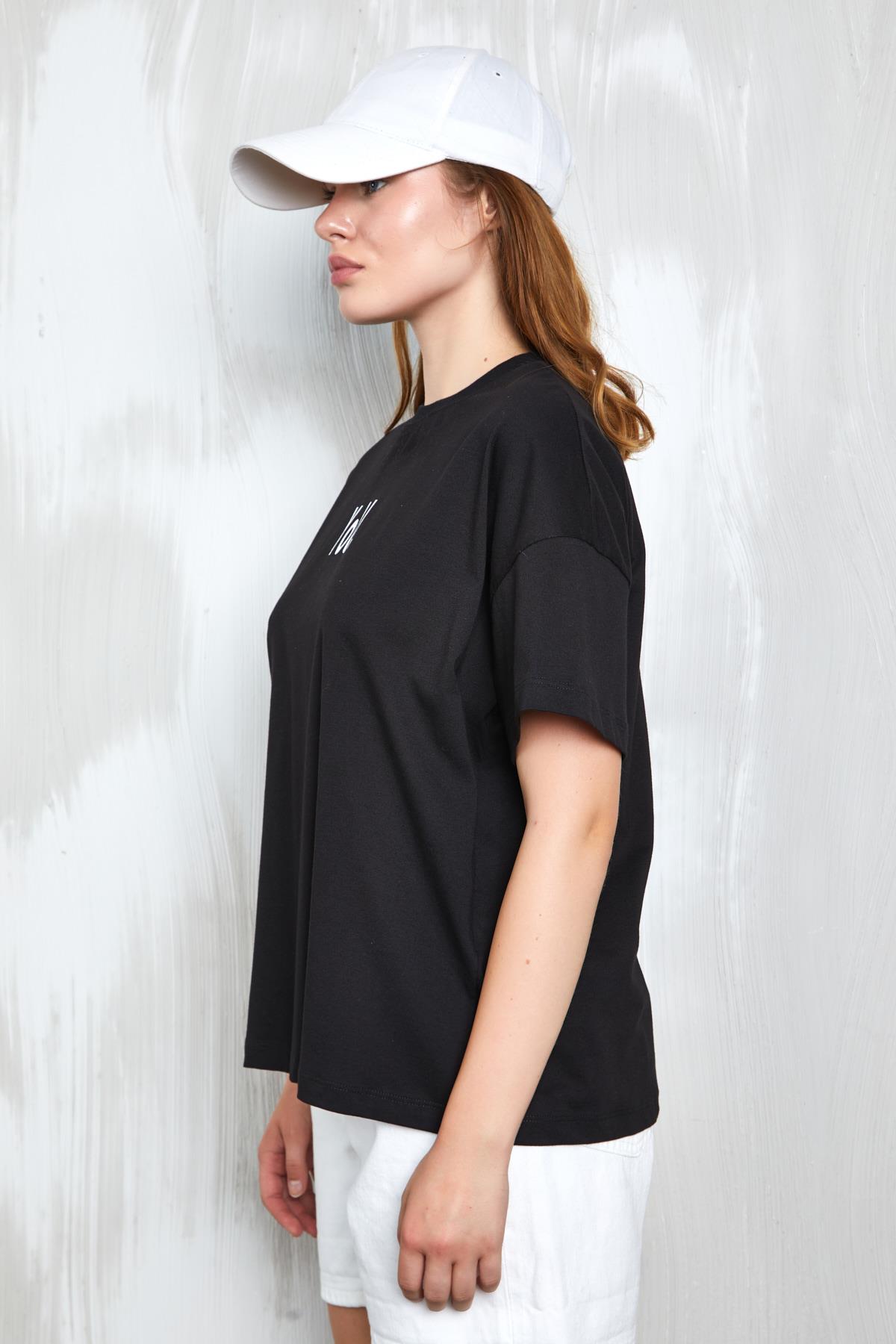 Siyah Baskılı Oversize T-shirt 27337