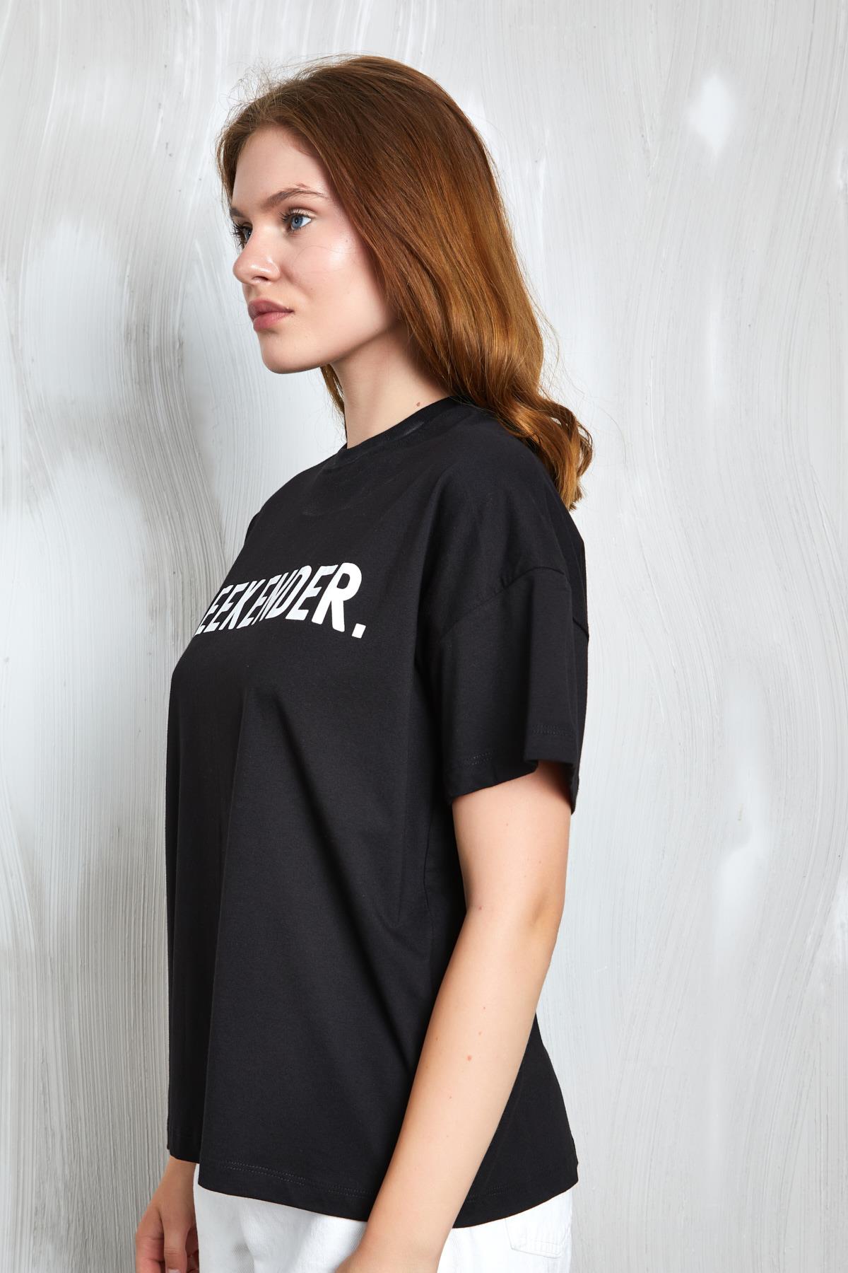 Siyah Baskılı Oversize T-shirt 27338