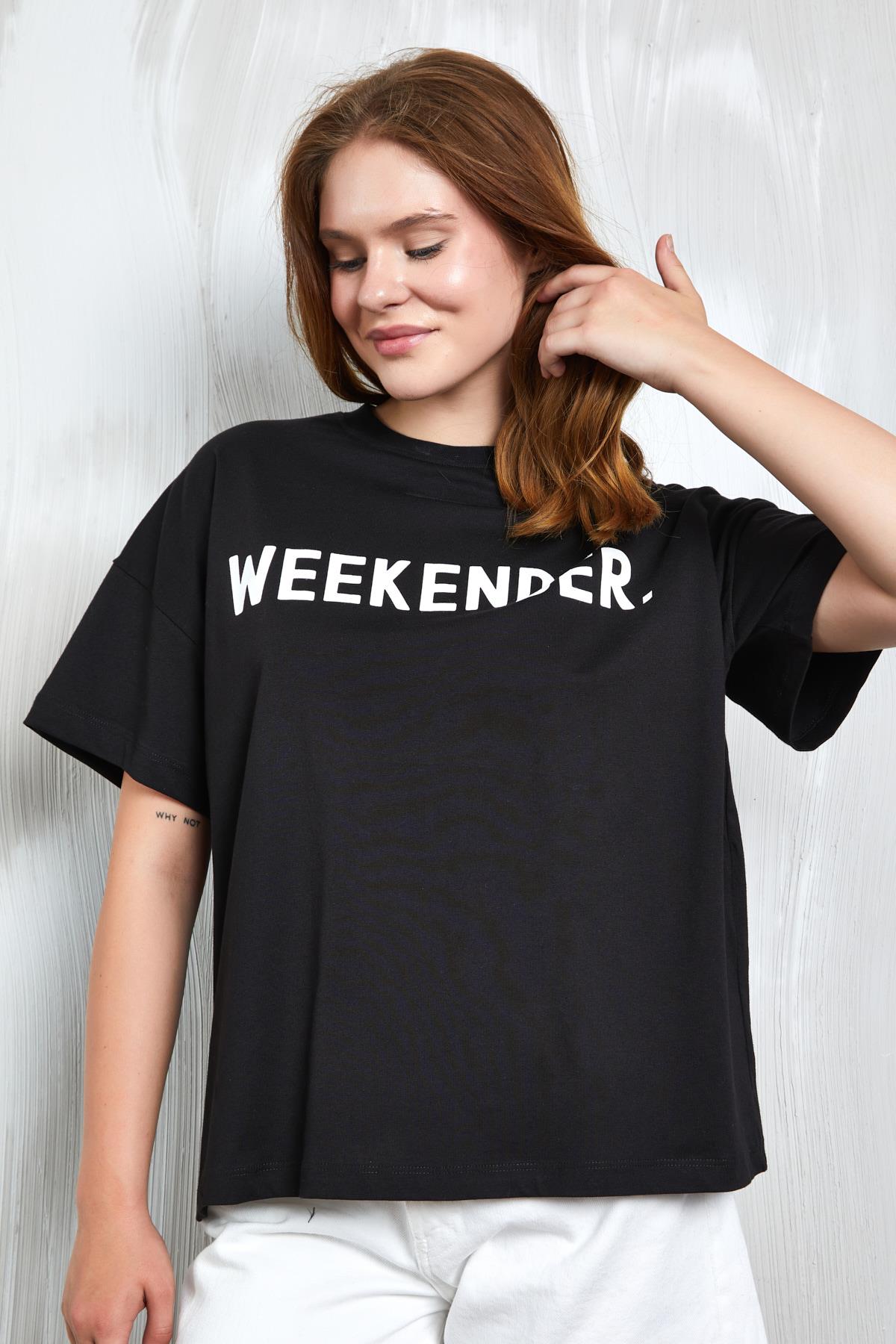 Siyah Baskılı Oversize T-shirt 27338