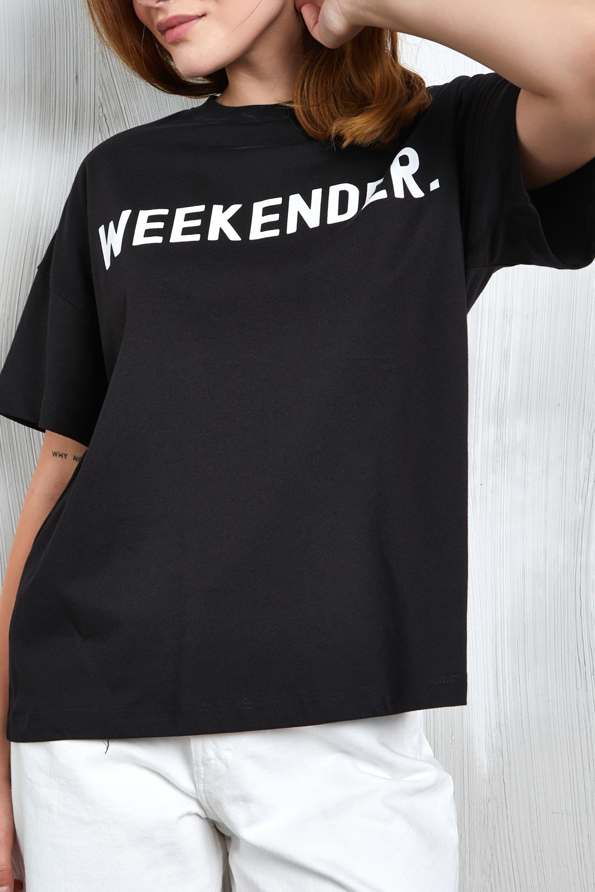 Siyah Baskılı Oversize T-shirt 27338