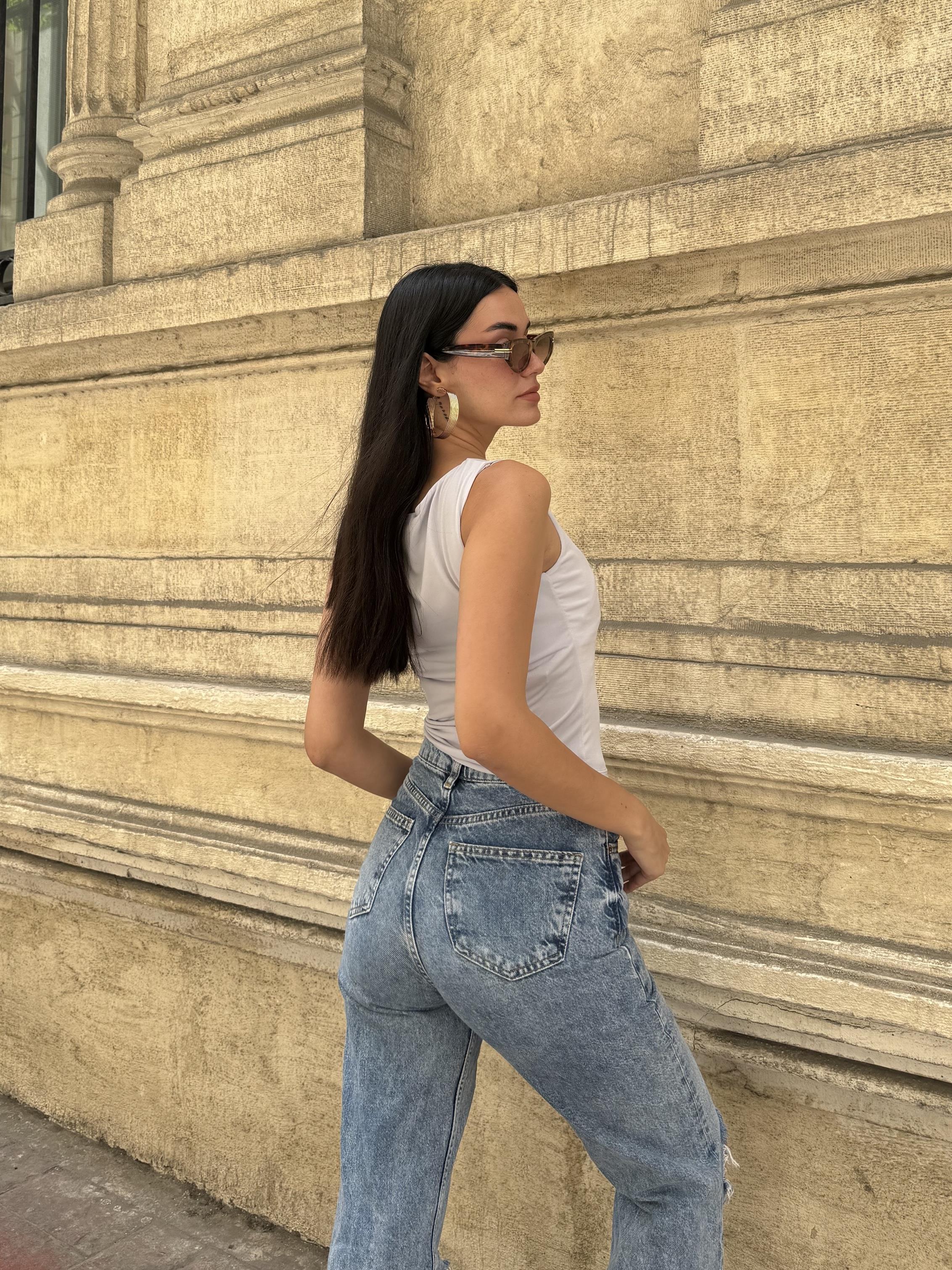Açık Gri Kalın Askılı Kadın Bluz 27273