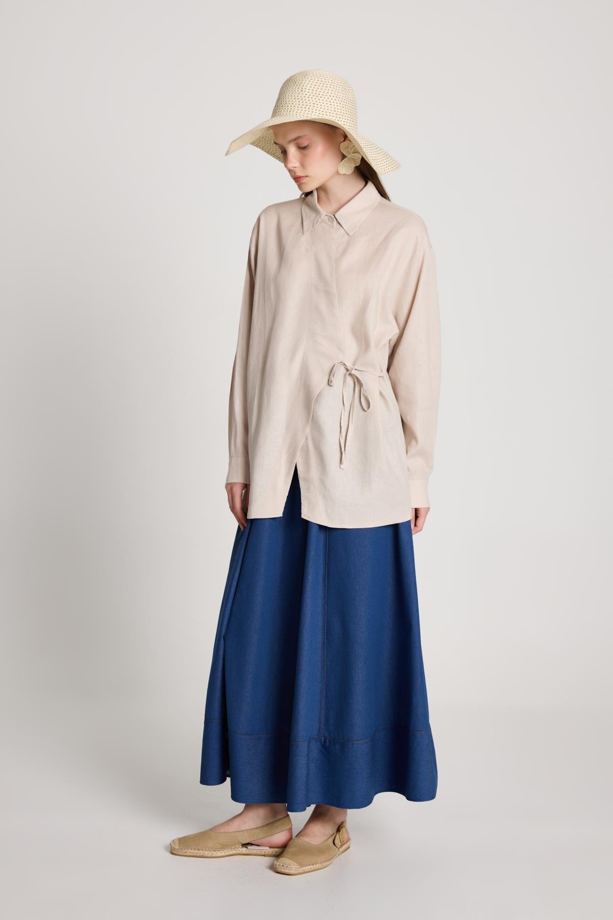 Barley Keten Bağlamalı Gömlek Taş