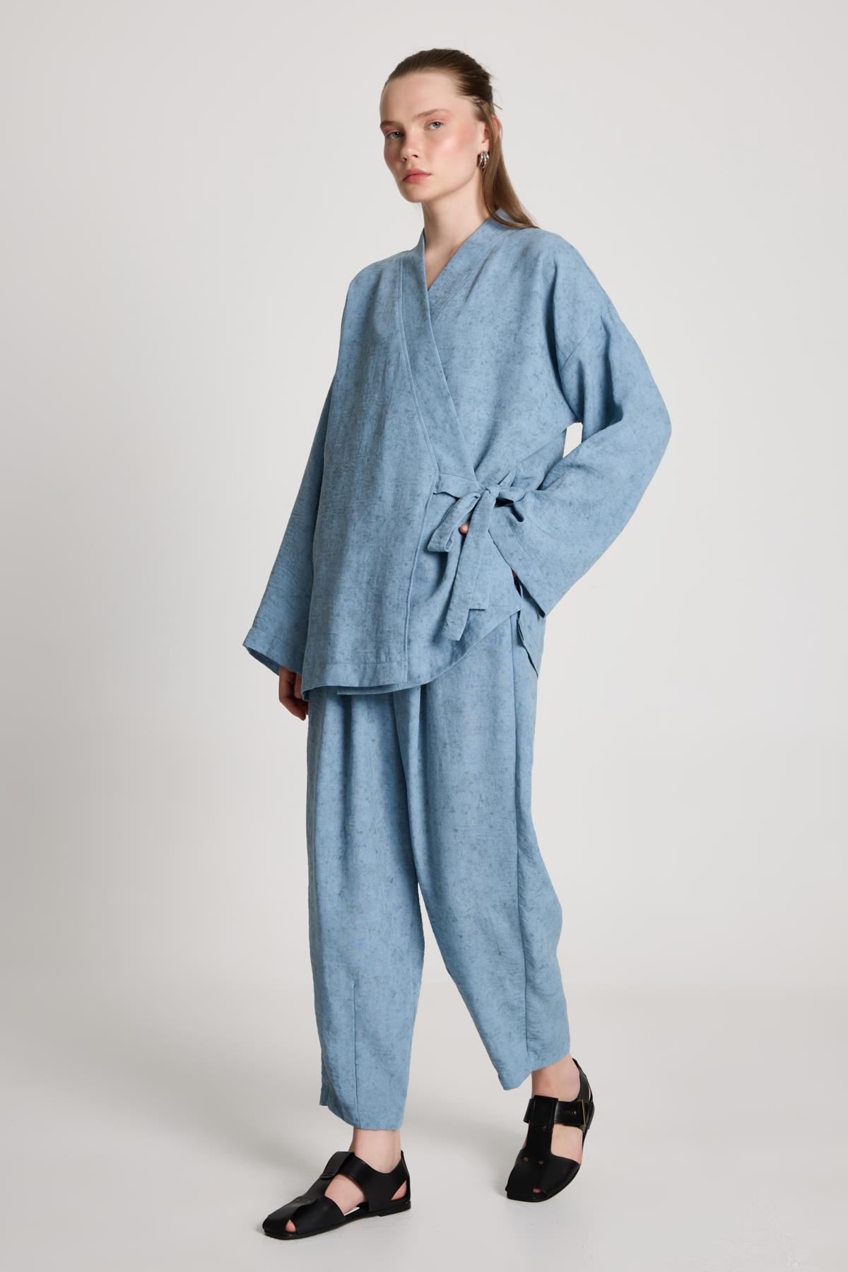 Bellamy Bağlamalı Keten Kimono İndigo