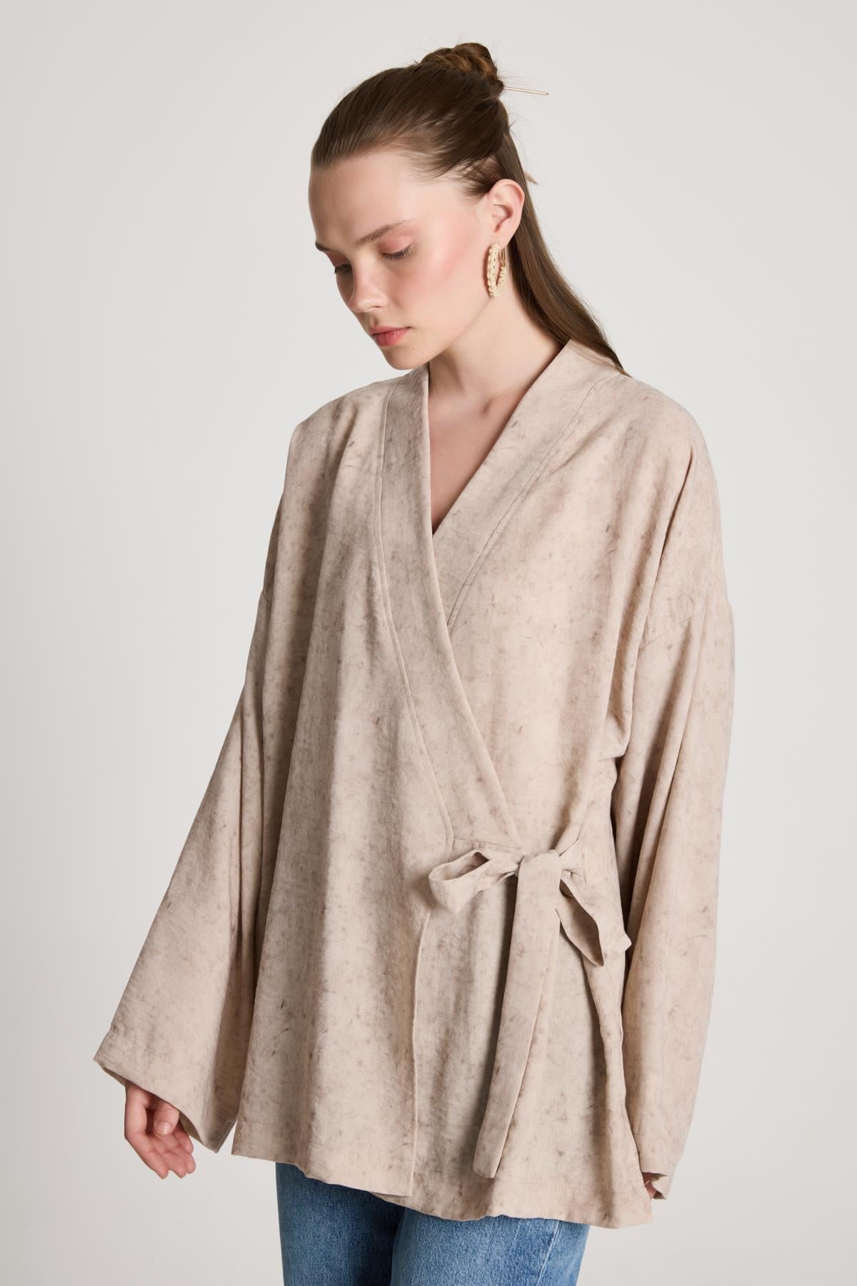 Bellamy Bağlamalı Keten Kimono Taş
