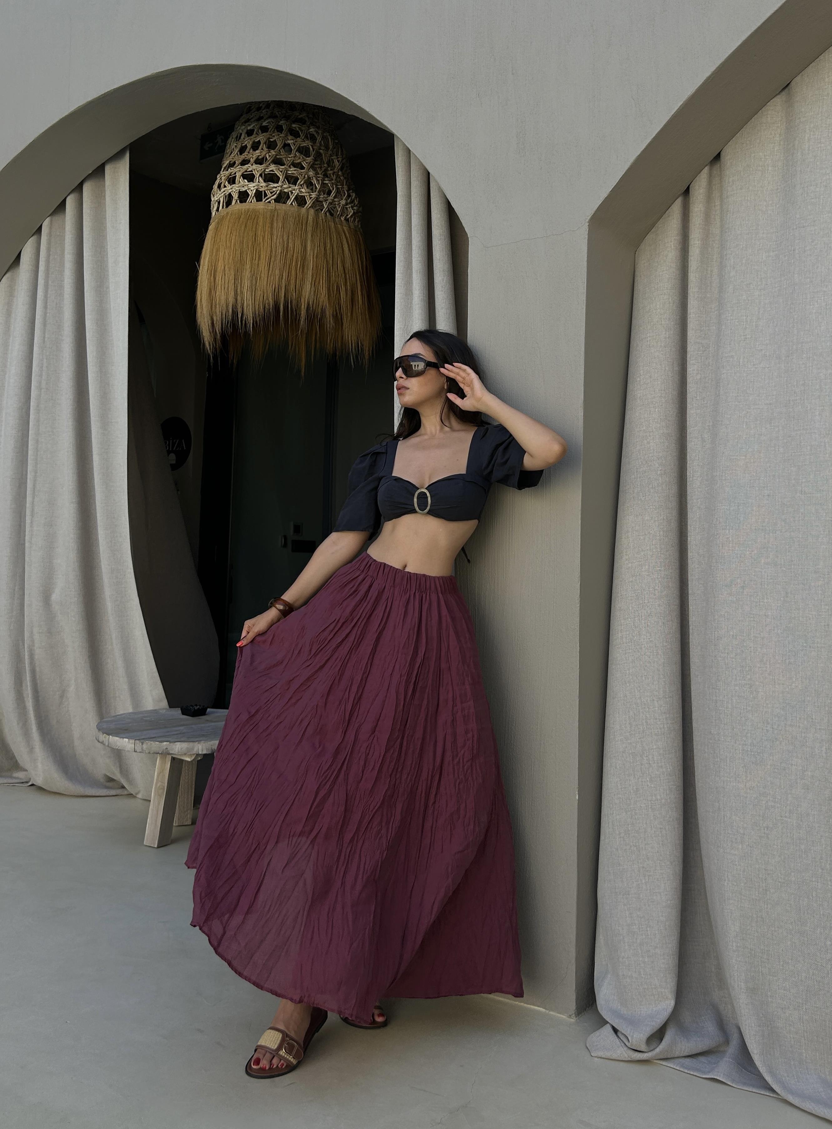 Bordo Baie Modal Kraşlı Etek 29290