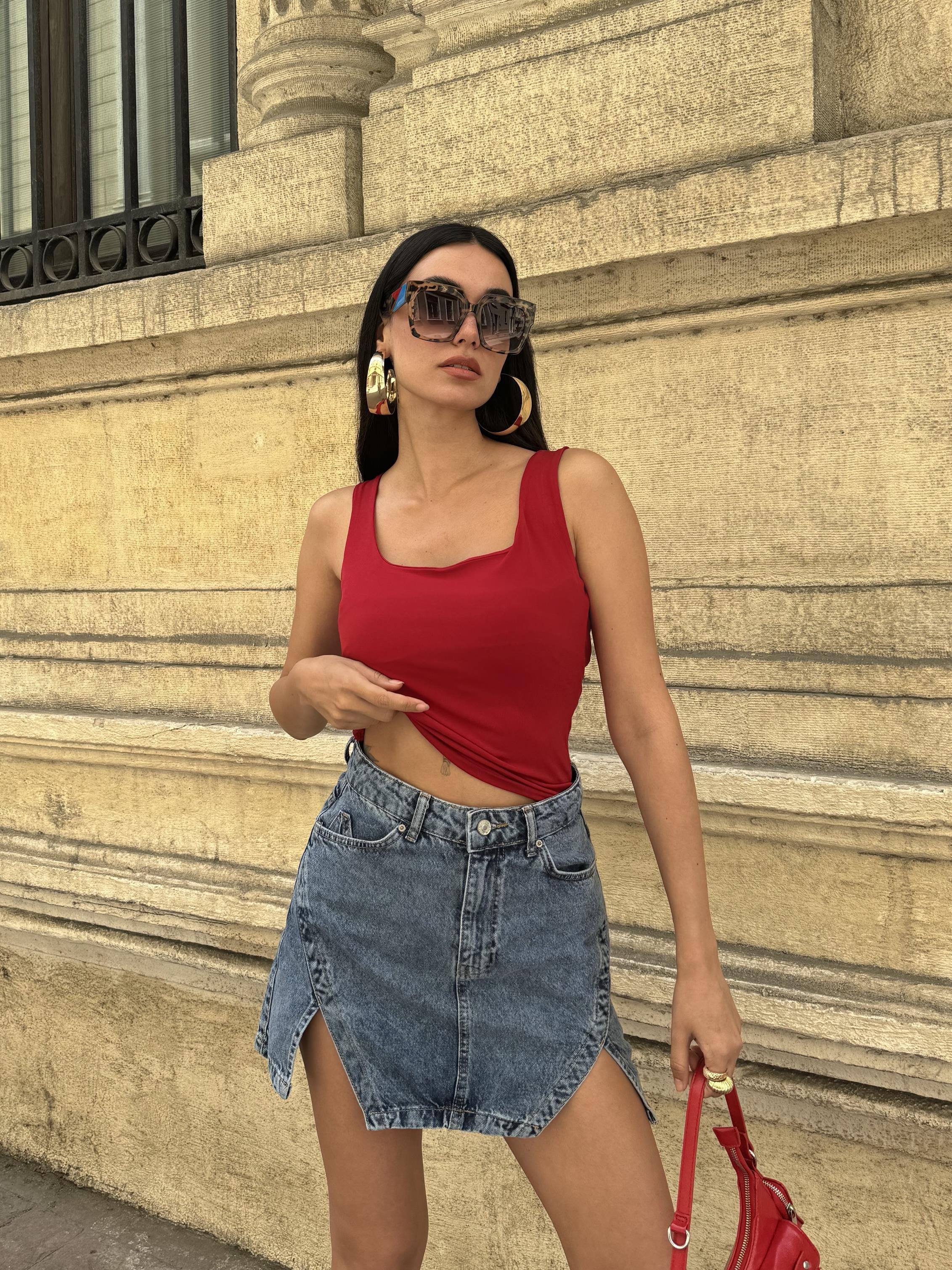 Bordo Kalın Askılı Kadın Bluz 27273