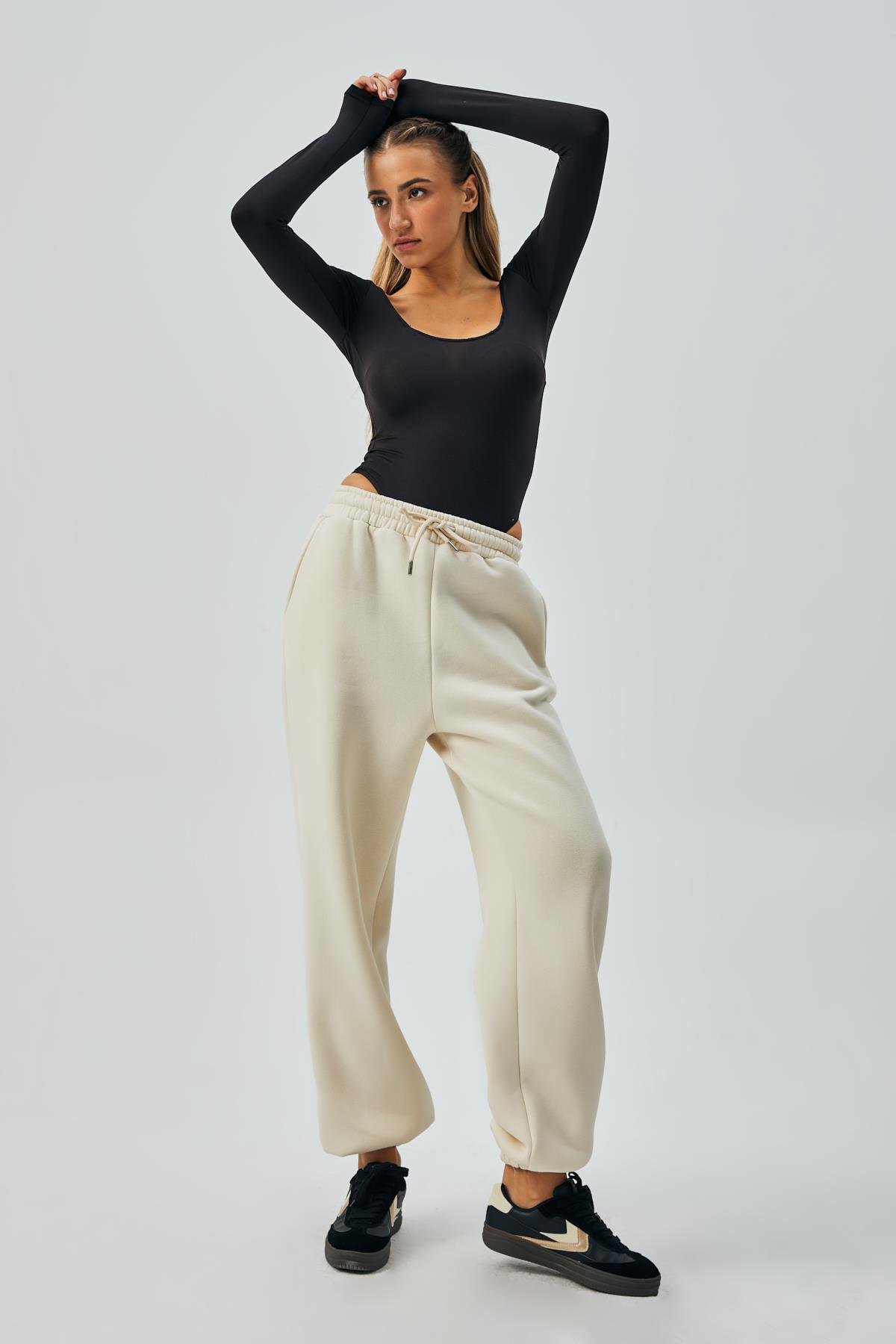 Ekru Lastikli Şardonlu Basic Eşofman Altı 26262