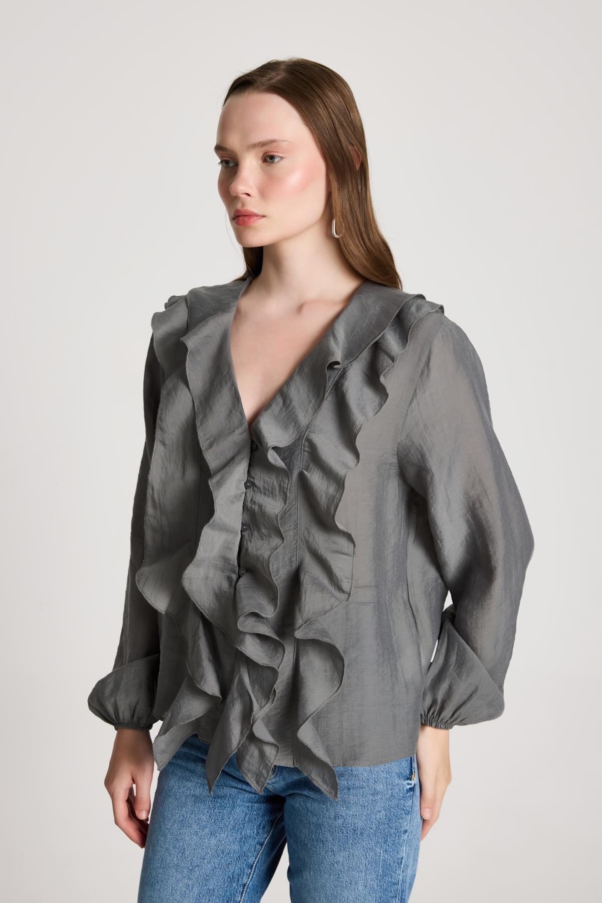 Esmee Fırfırlı Bluz Antrasit