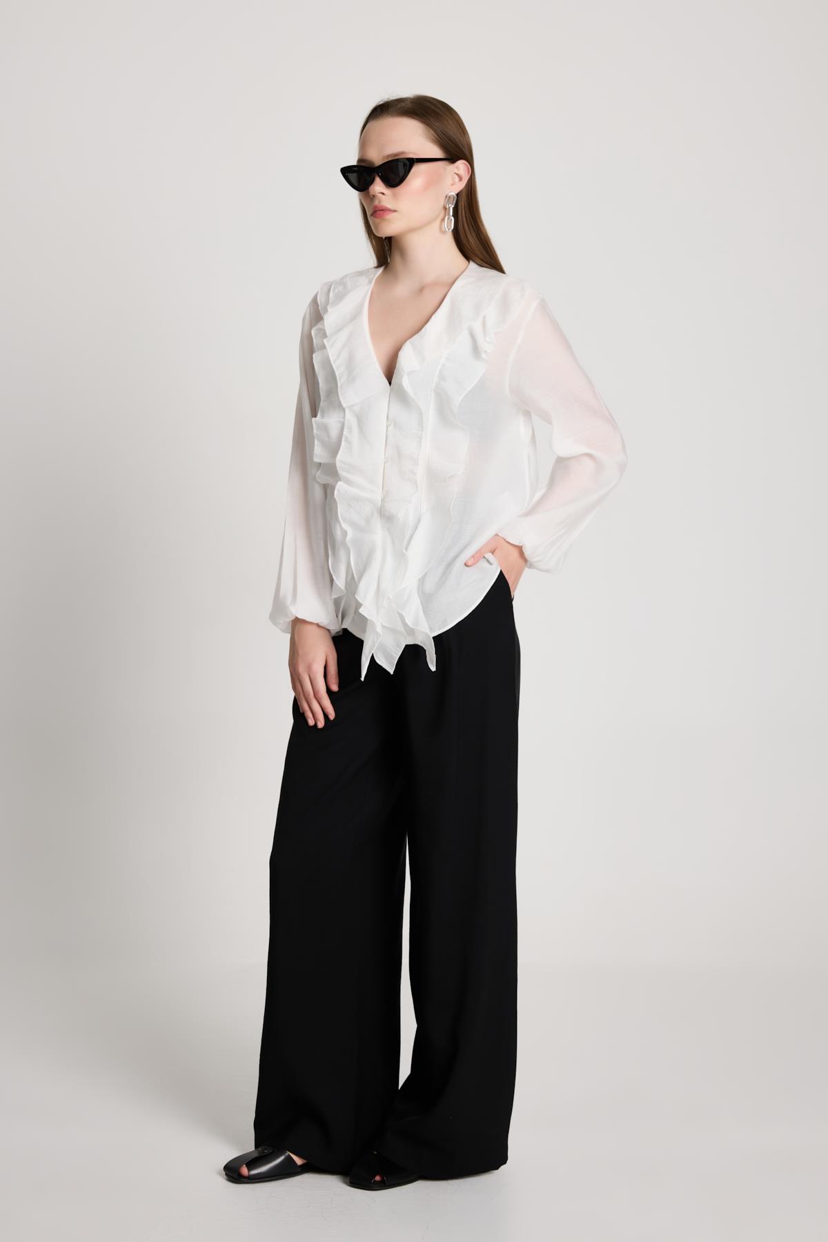 Esmee Fırfırlı Bluz Beyaz 