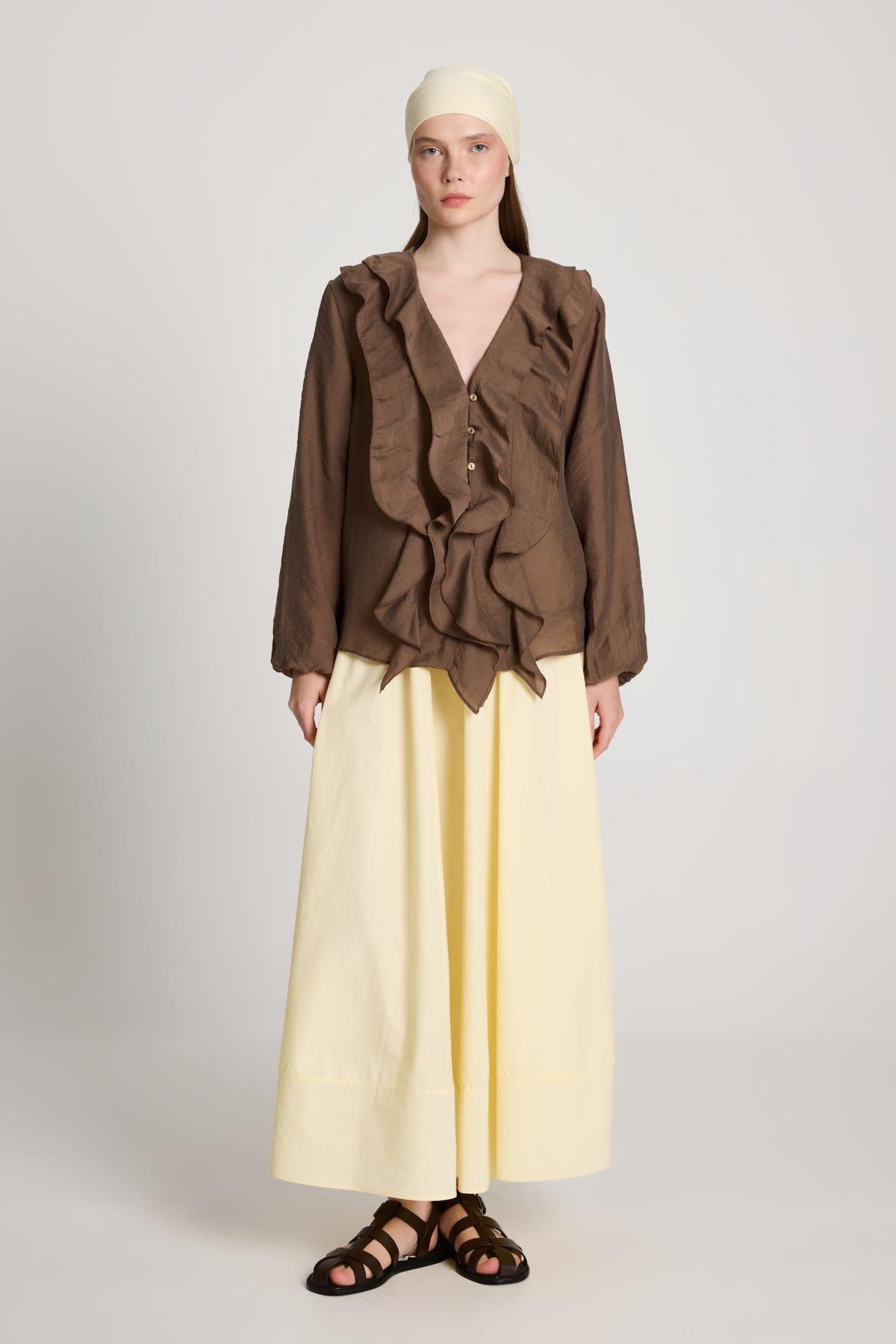 Esmee Fırfırlı Bluz Kahve