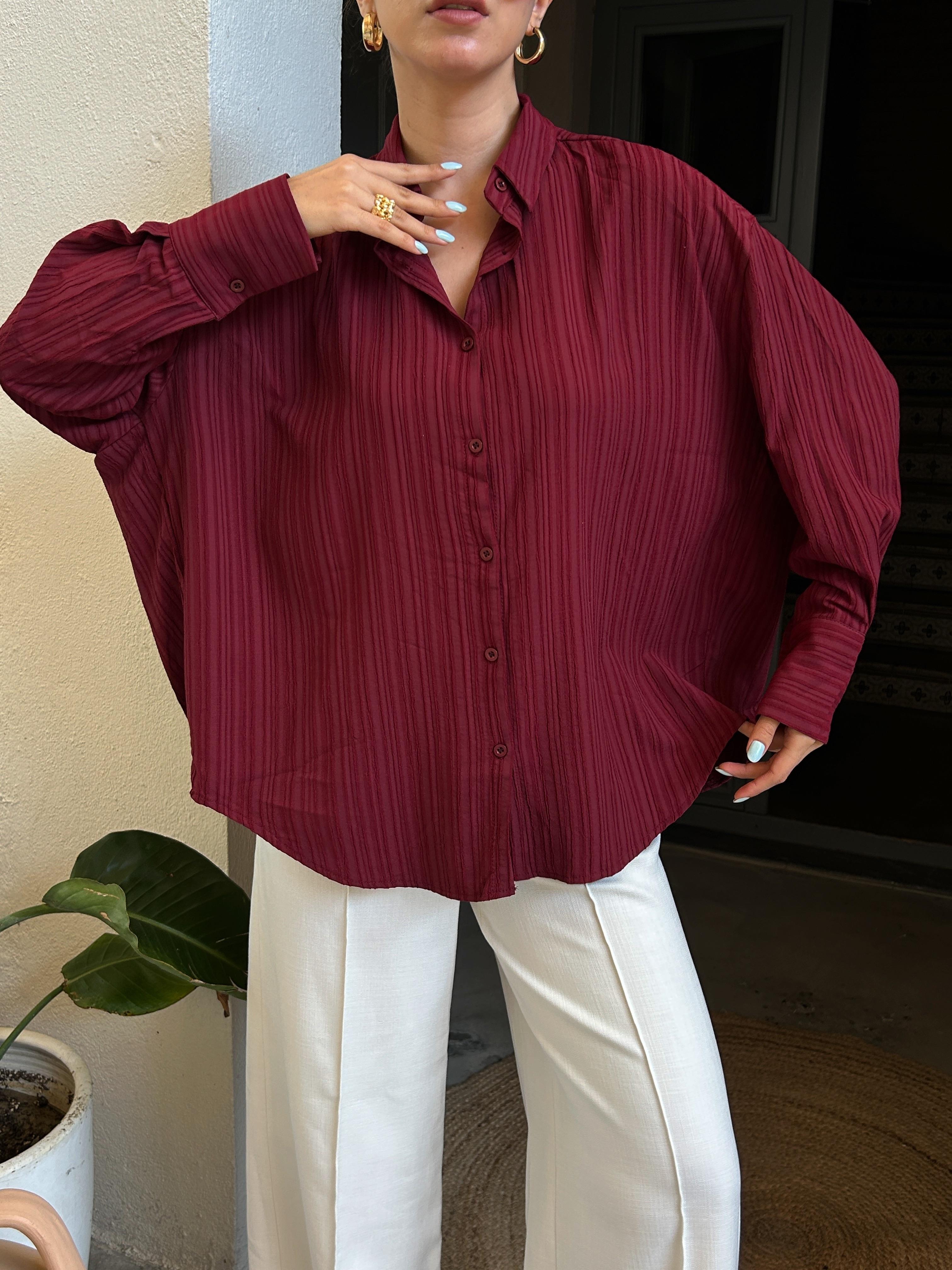 Esta Oversize Gömlek Bordo