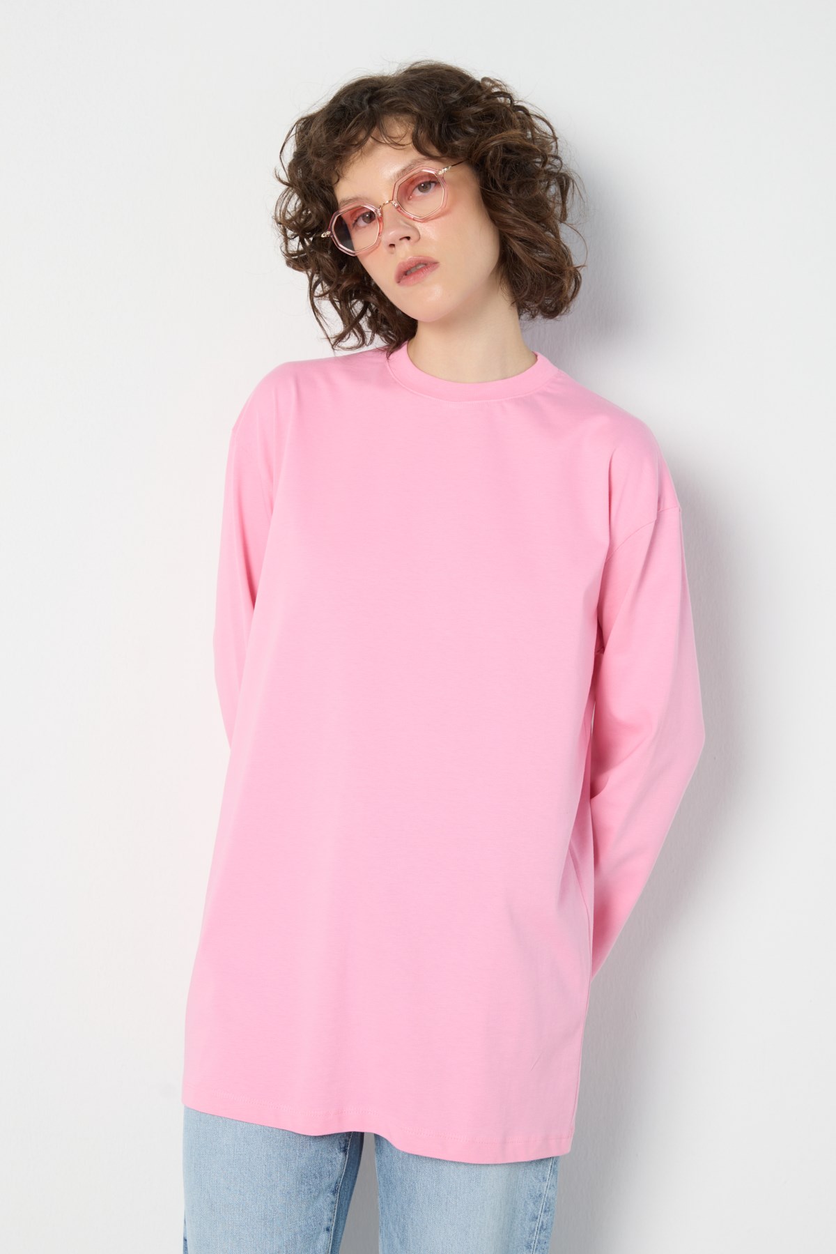 Geniş Kol Oversize Basic T-shirt Pembe
