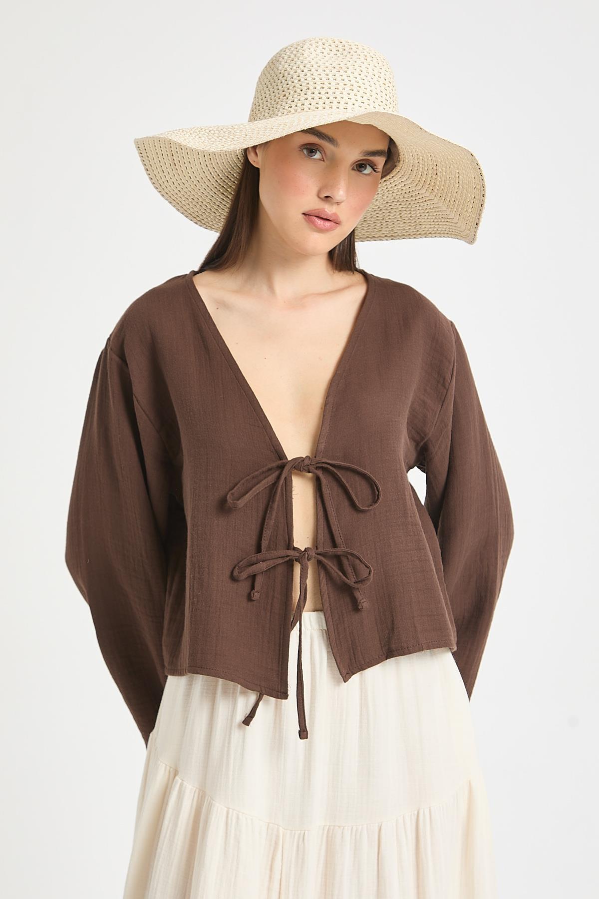 Hardy Bağlamalı Müslin Bluz Kahve