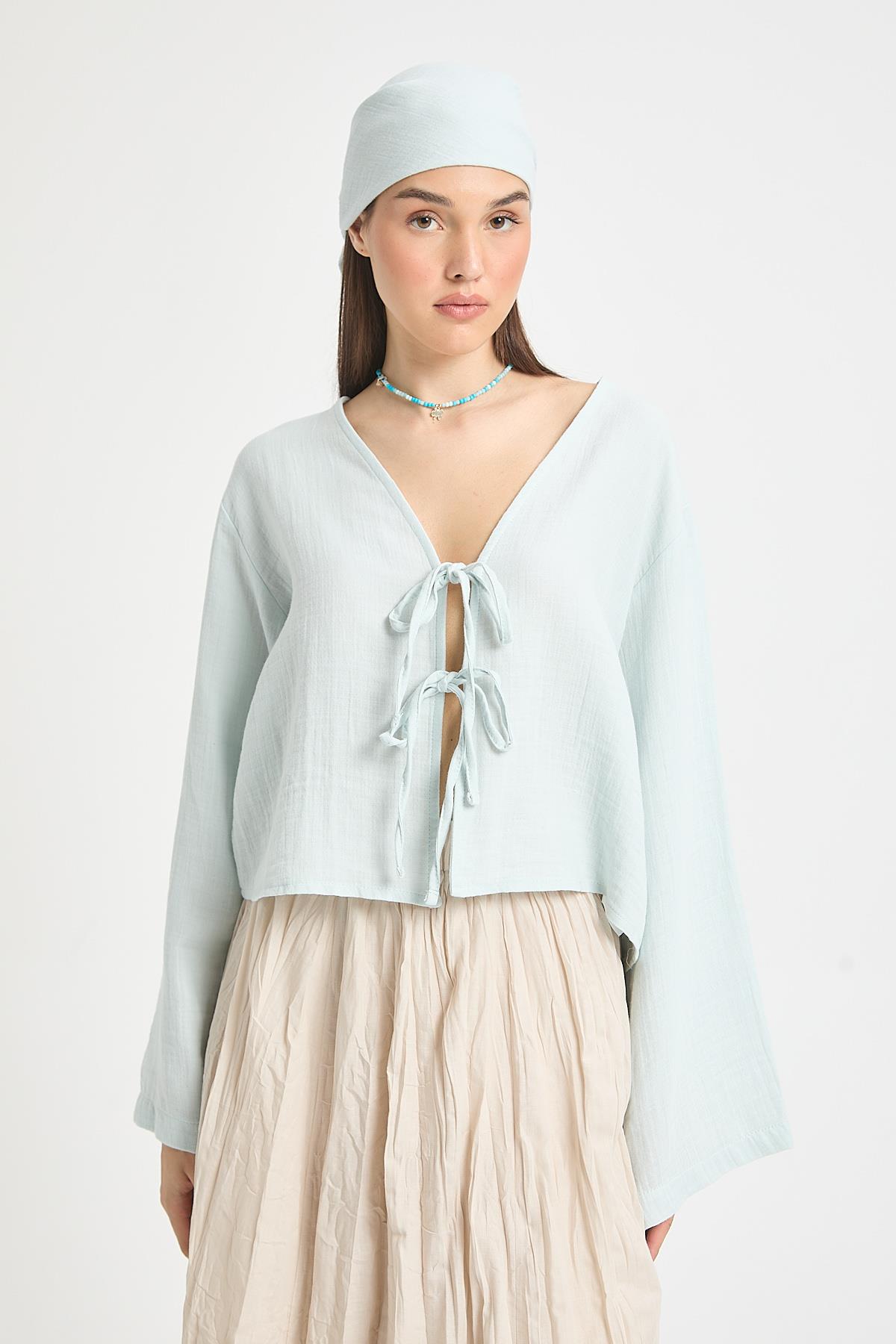 Hardy Bağlamalı Müslin Bluz Mavi