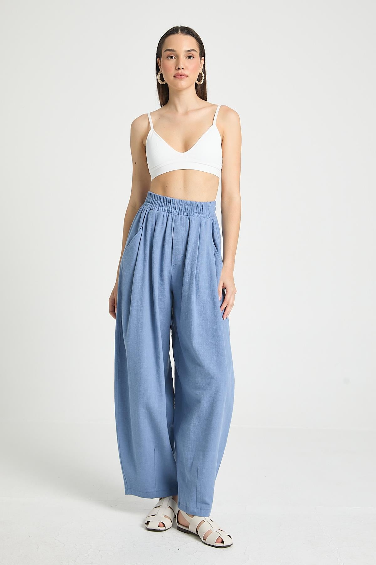 İndigo %100 Pamuk Oversize Tasarım Pantolon 29210