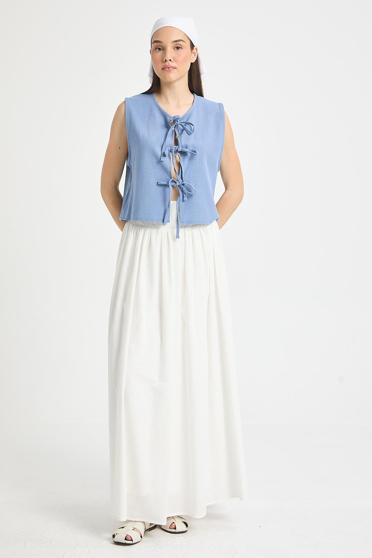 İndigo Bağcıklı Kısa %100 Pamuk Yelek 29204