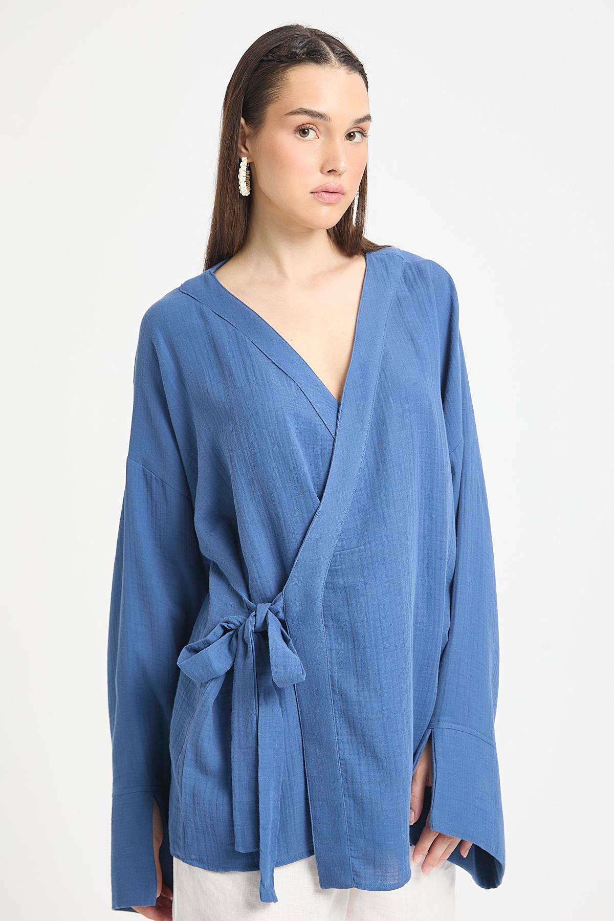 İndigo Oversize Müslin Kimono 29219