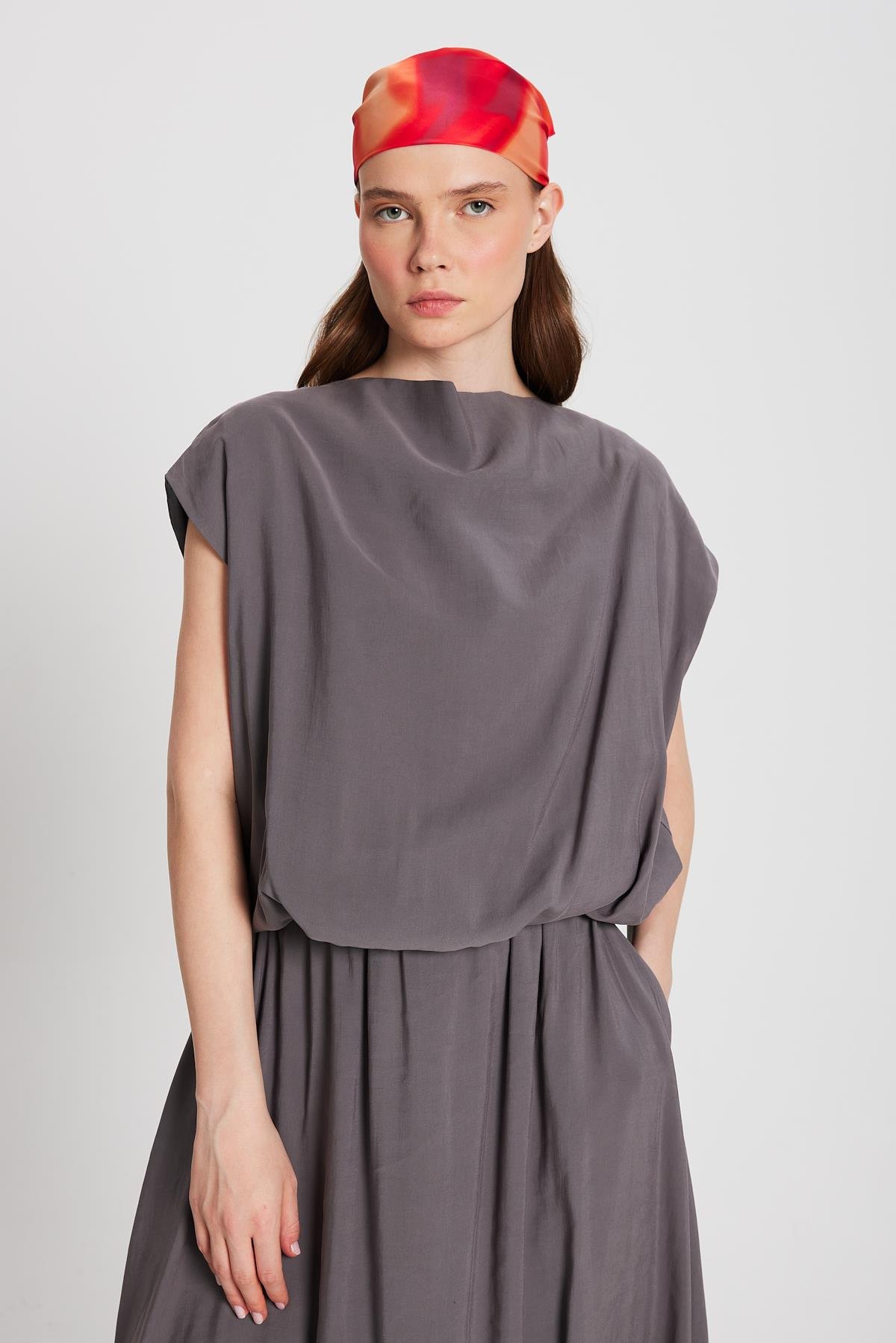 Kadın Antrasit Modal Kumaş Balon Bluz 29140