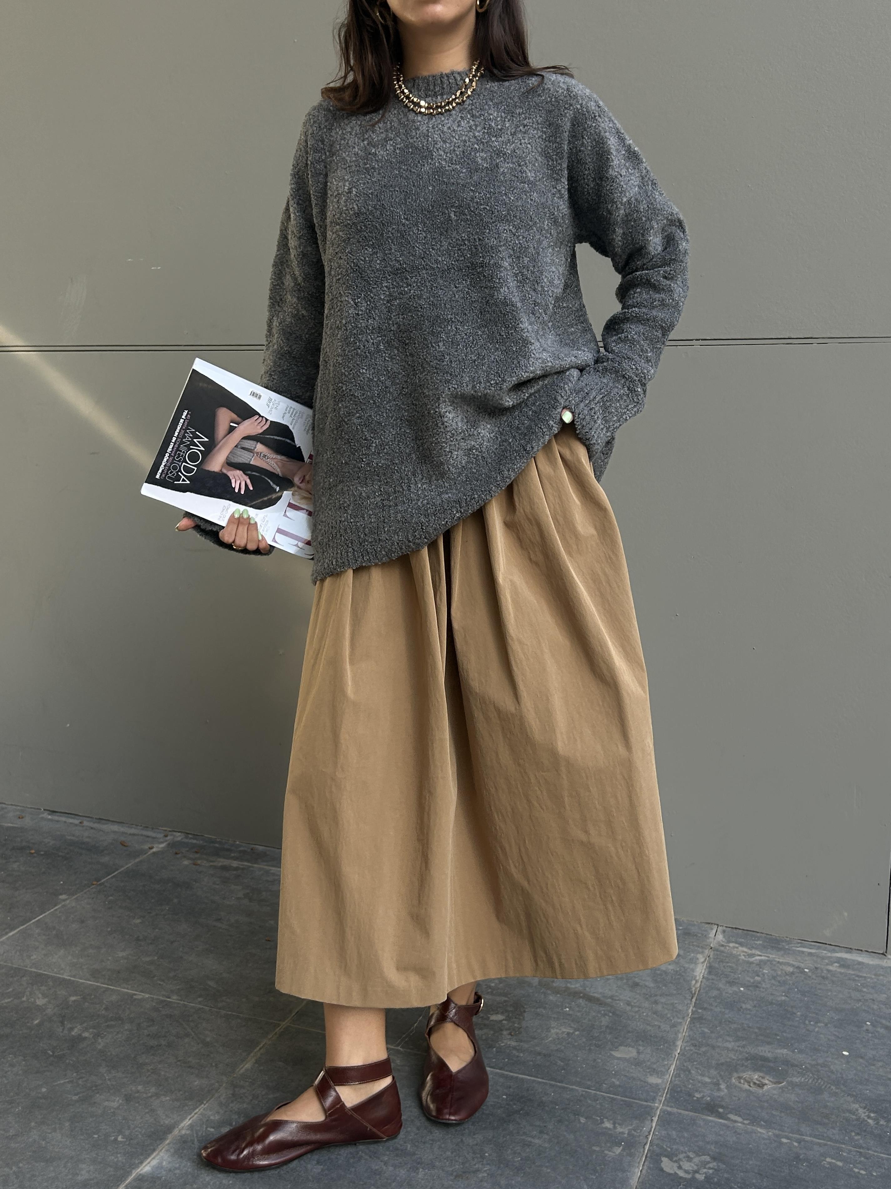 Kadın Antrasit Oversize Buklet Triko Uzun Kazak 6222