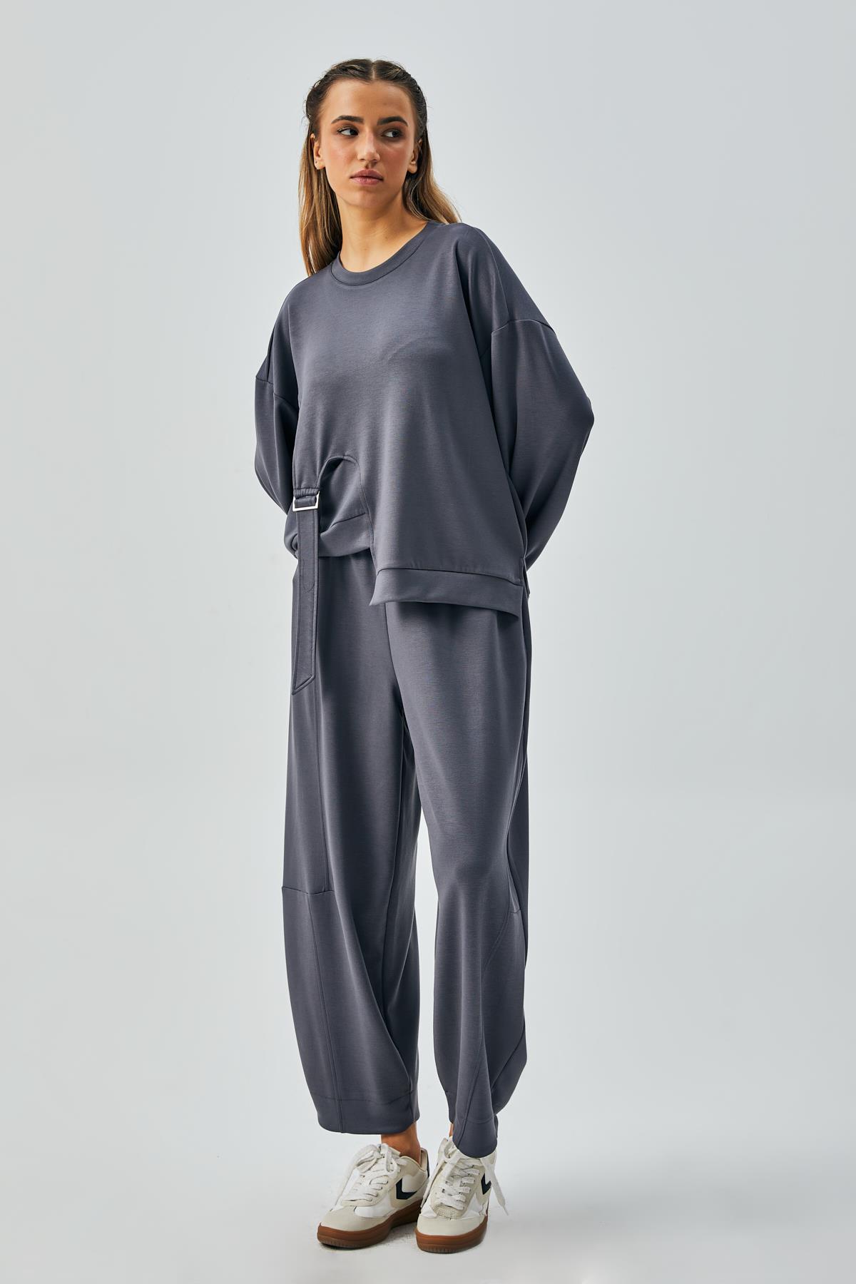Kadın Antrasit OYS Modal Kumaş Tokalı Tasarım Sweatshirt 28034