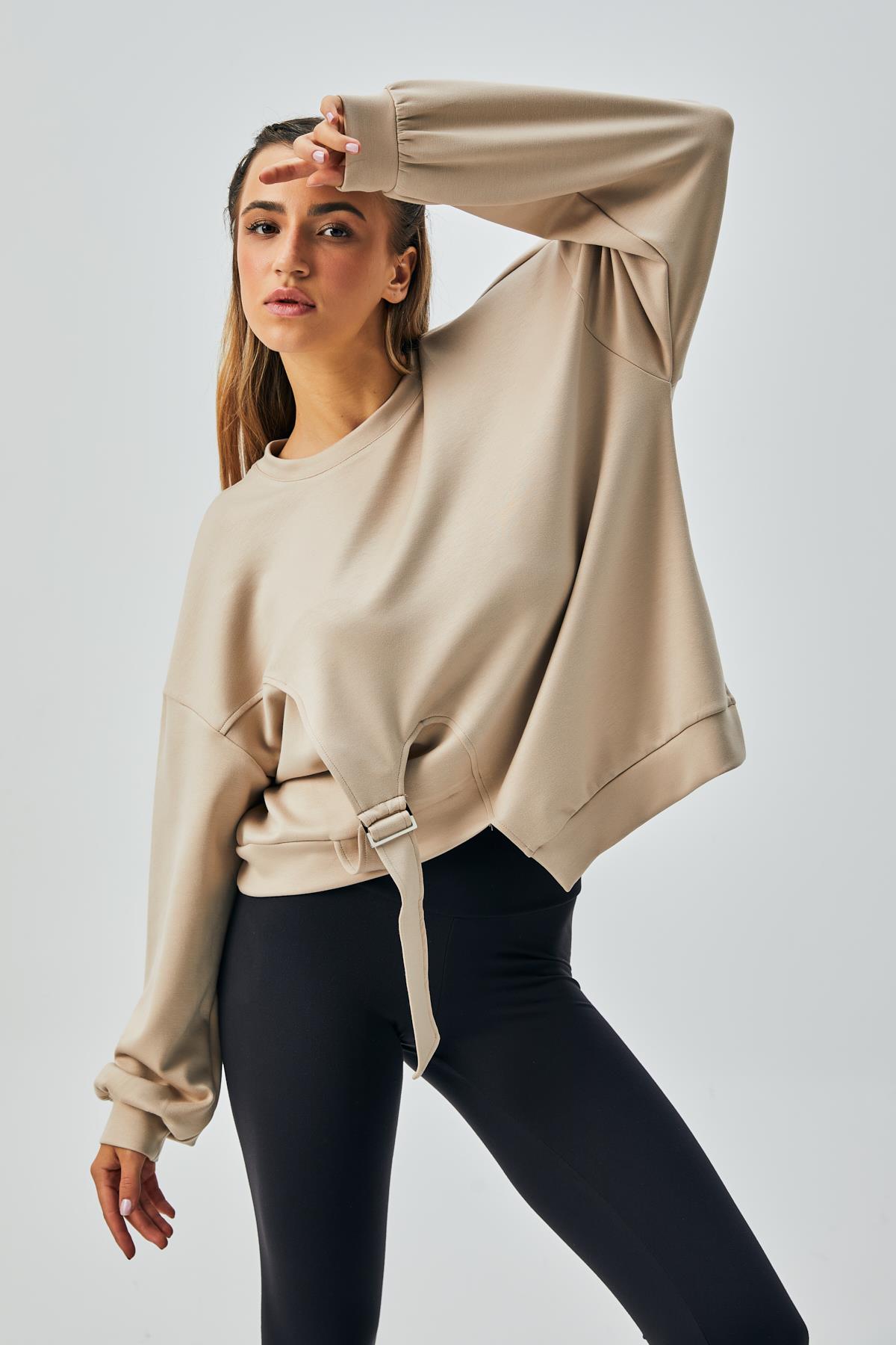 Kadın Bej OYS Modal Kumaş Tokalı Tasarım Sweatshirt 28034