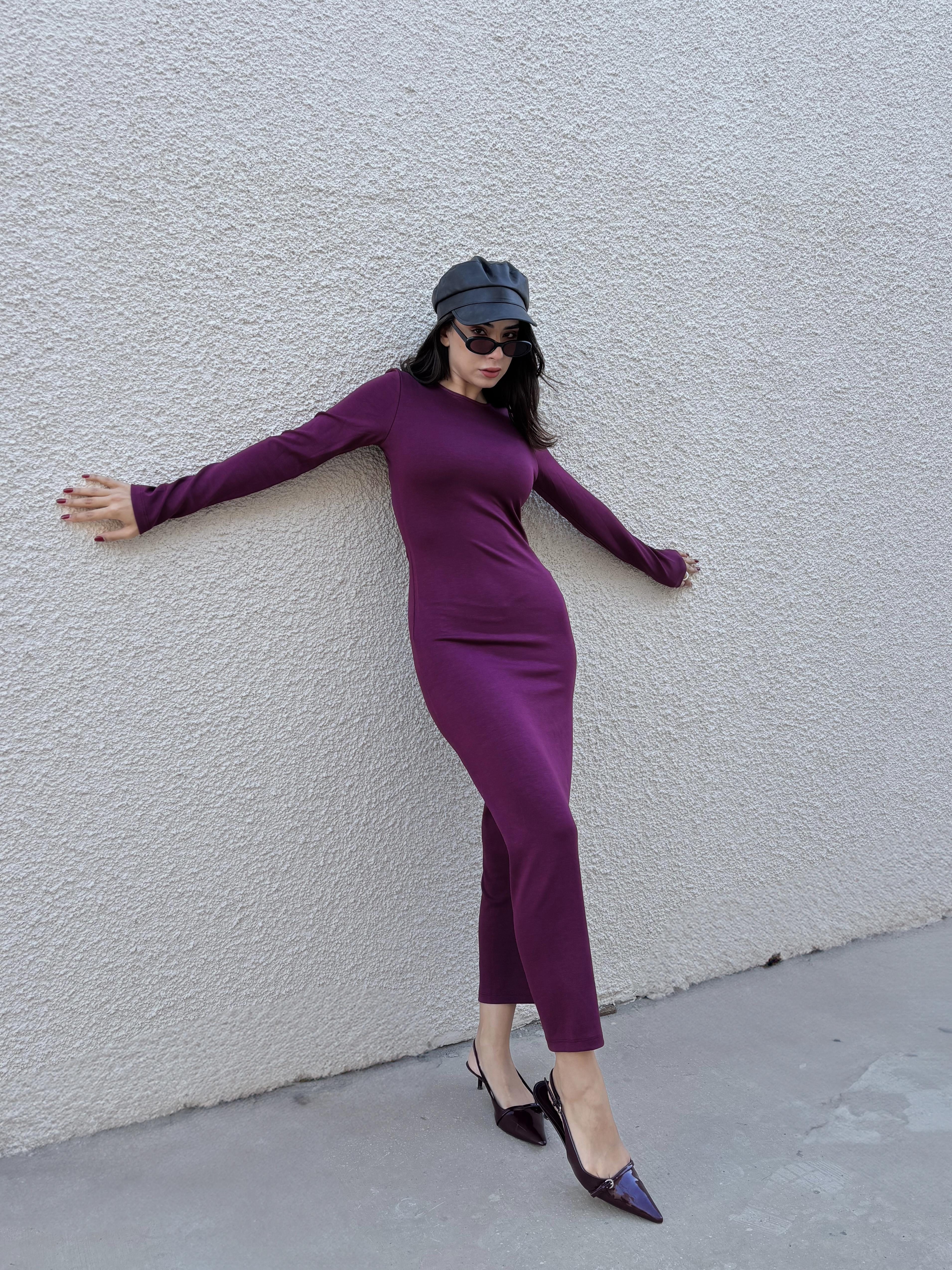 Kadın Bordo Modal Kumaş Dar kesim Uzun Elbise 30073