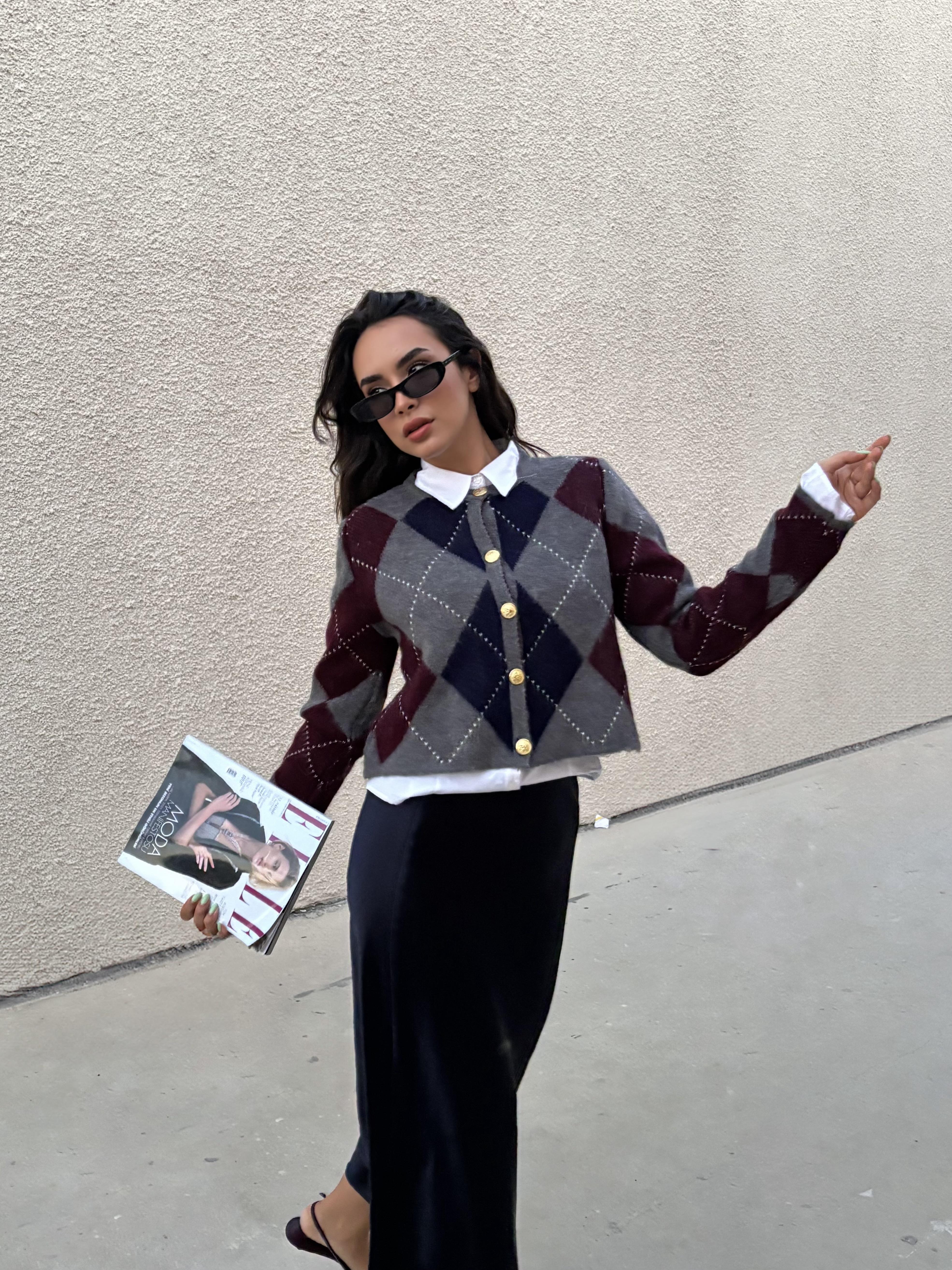 Kadın Gri Düğmeli Şardonlu Hırka 5570