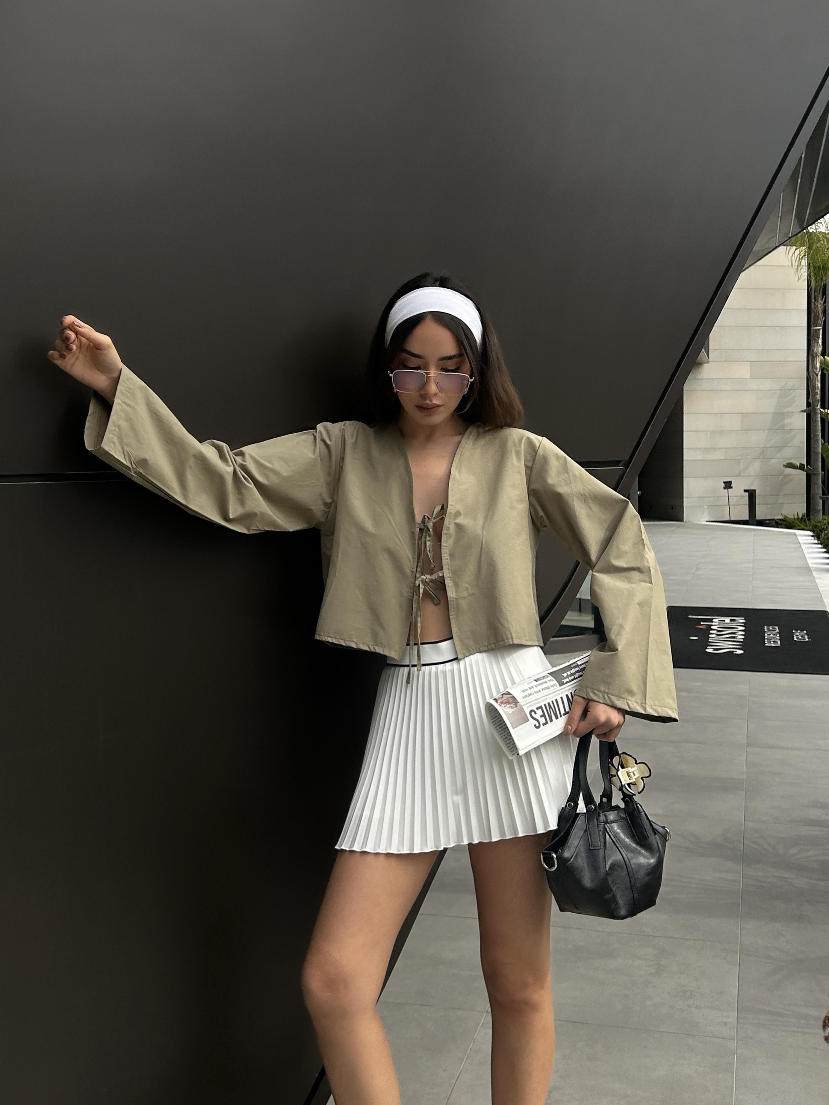 Kadın Haki Poplin Önden Bağlamalı Bluz 29085