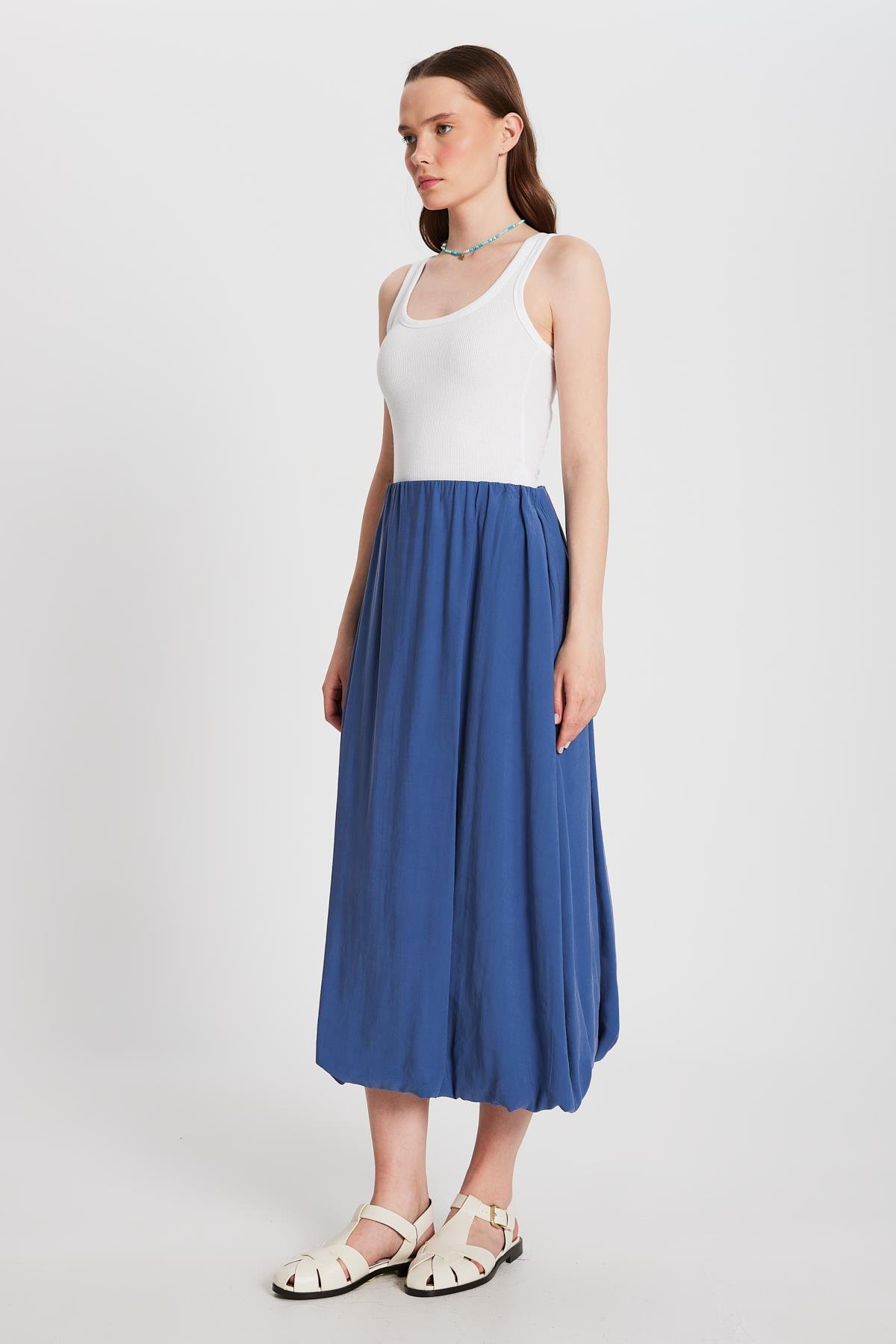 Kadın İndigo Modal Kumaş Balon Etek 29141