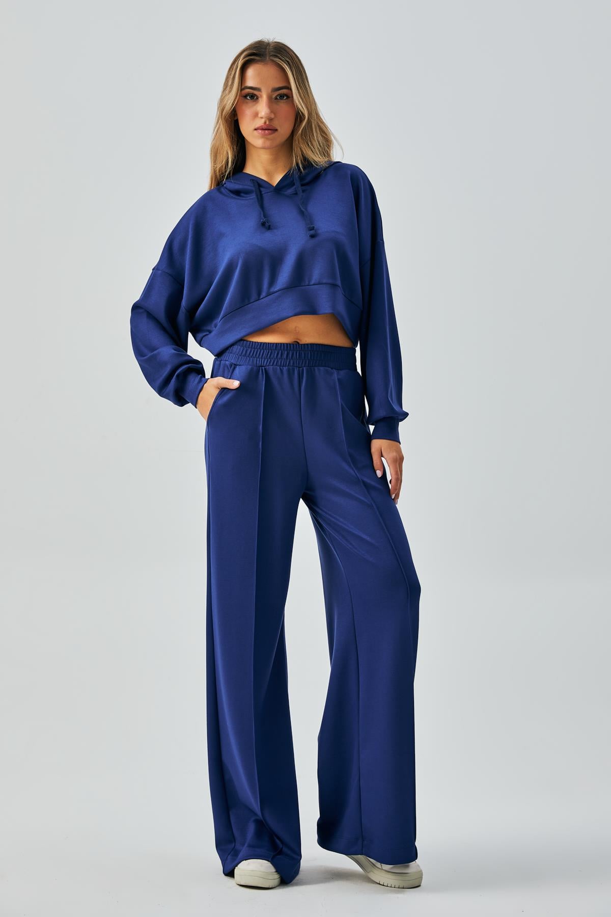 Kadın İndigo OYS Modal Kapüşonlu Sweatshirt ve Beli Lastikli Pantolon Alt/Üst Takım 28031