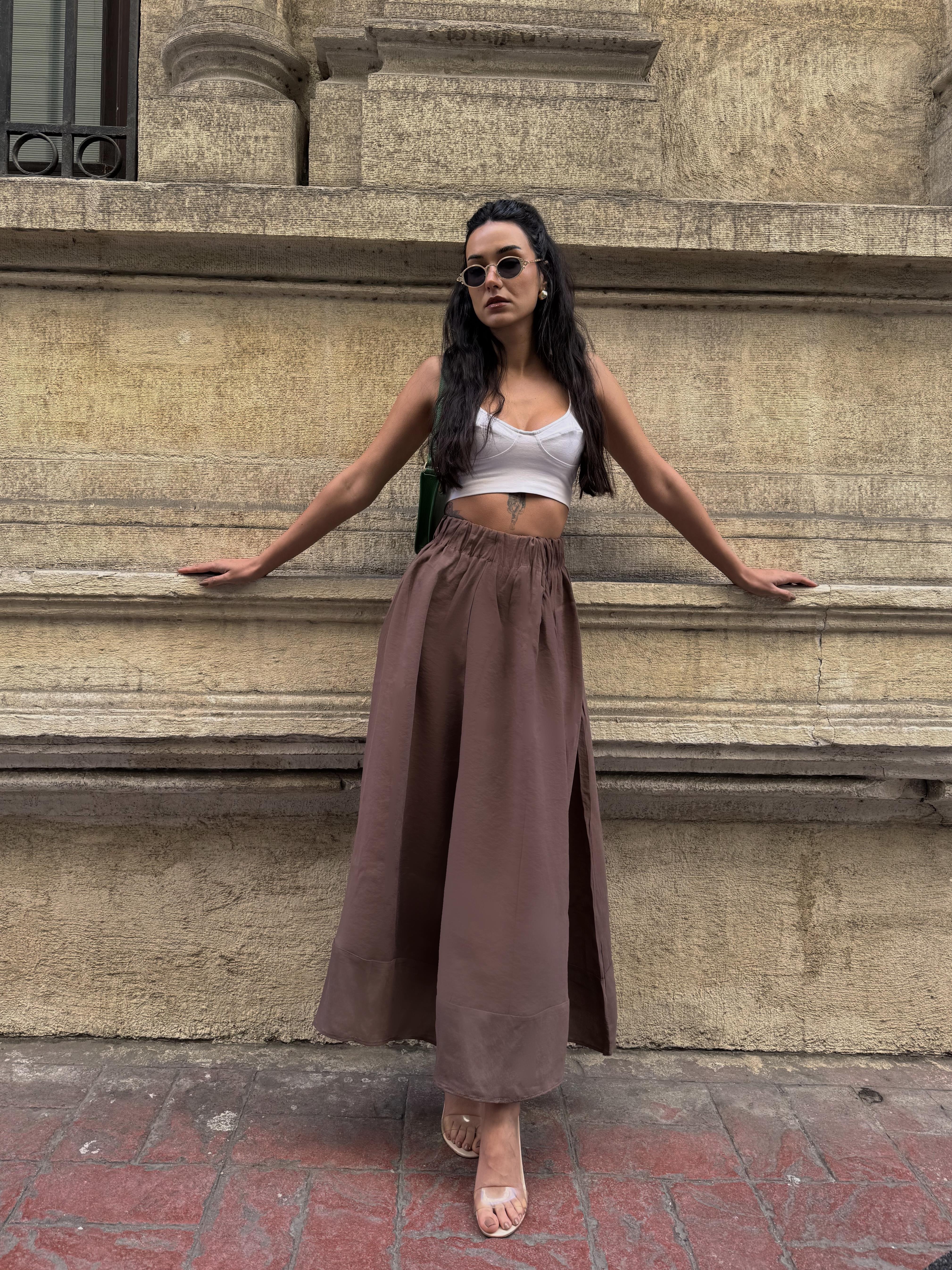 Kadın Kahve %100 Modal Uzun Etek 29078