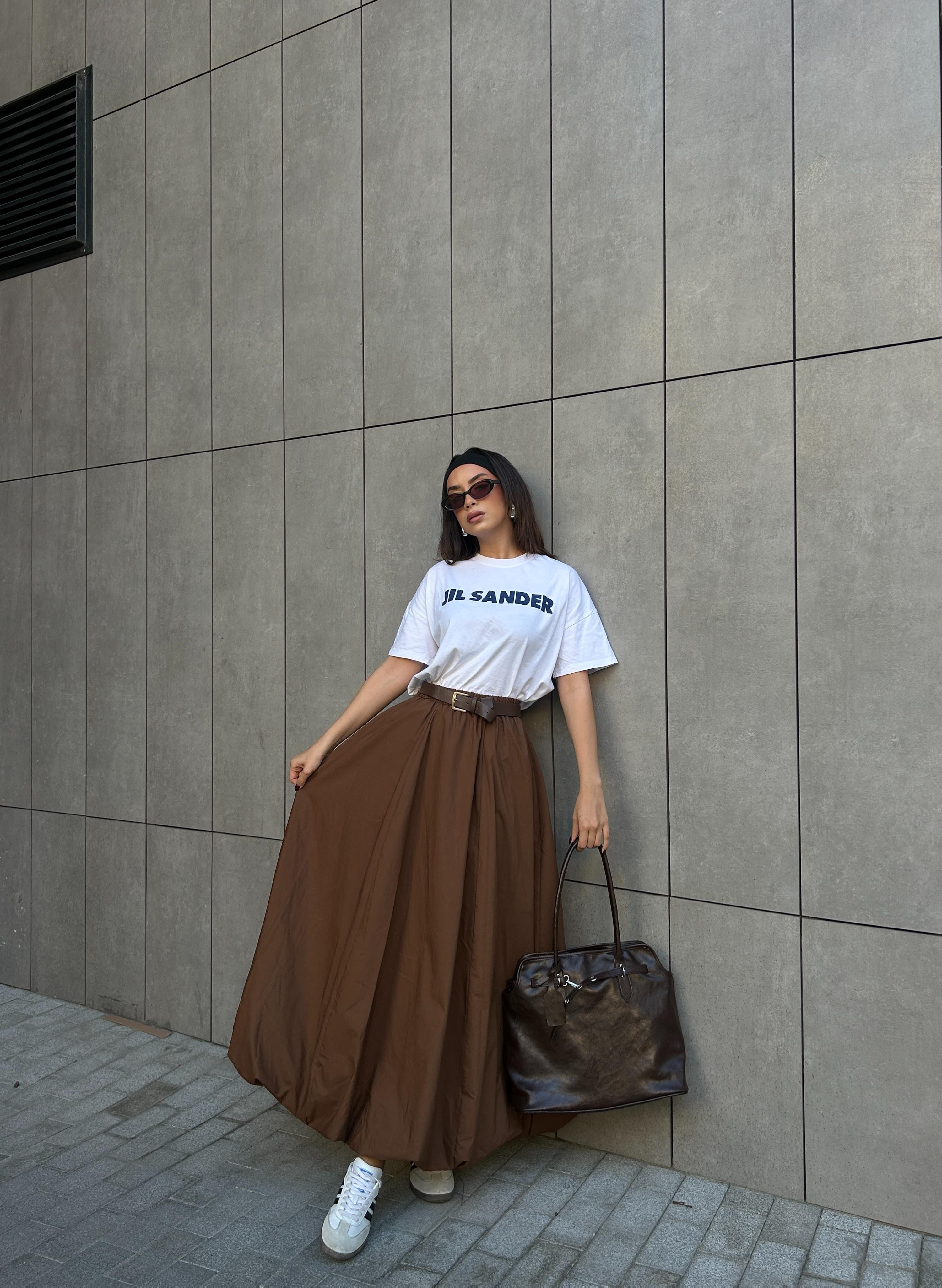 Kadın Kahve Lastikli Uzun Balon Etek 29004