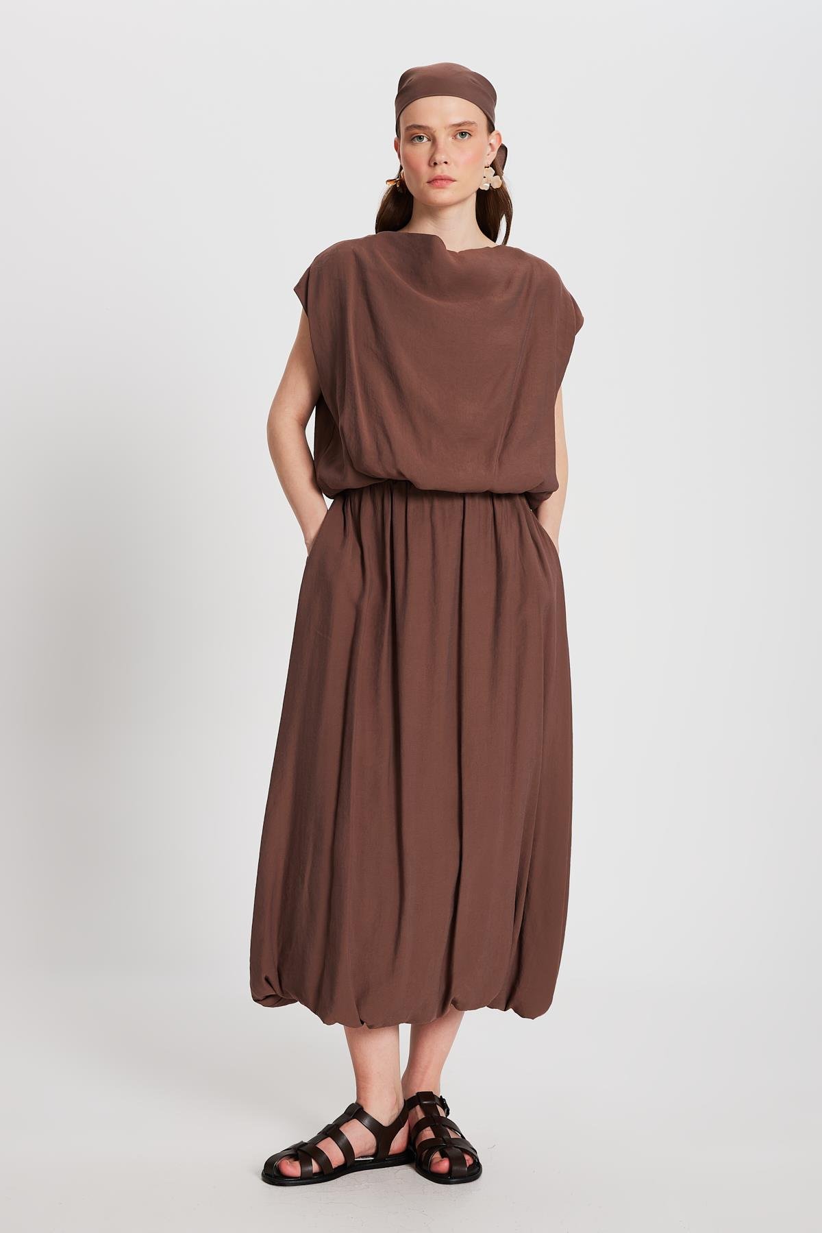 Kadın Kahve Modal Kumaş Balon Etek 29141