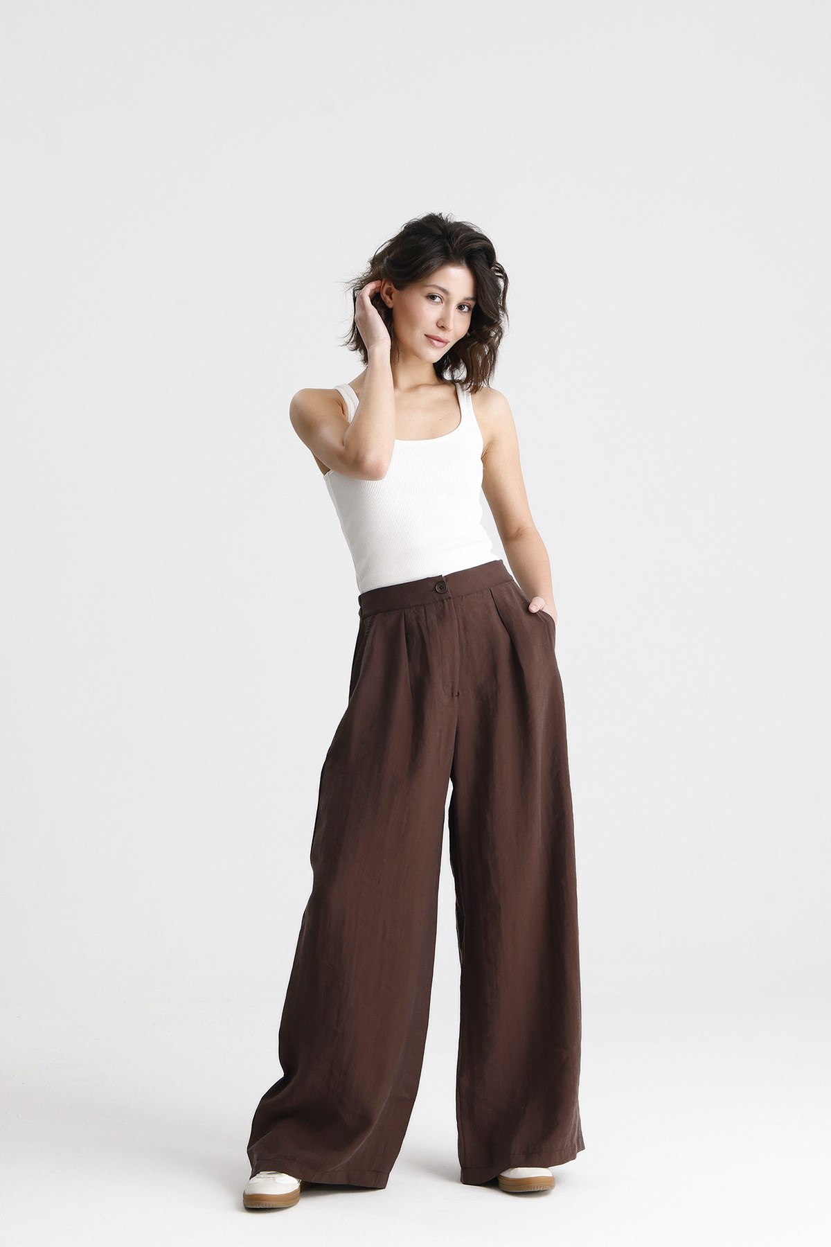 Kadın Kahve Premium Tensel Kumaş Palazzo Pantalon 31074