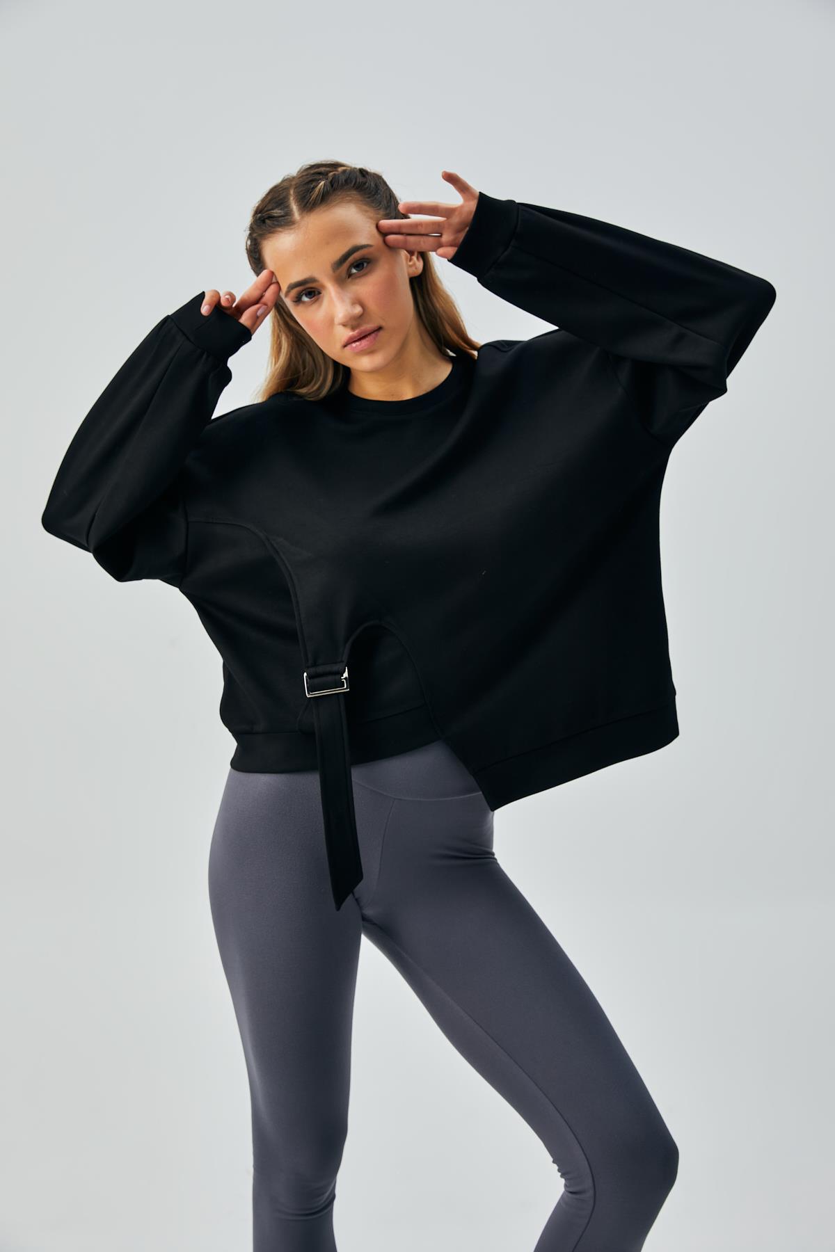 Kadın Siyah OYS Modal Kumaş Tokalı Tasarım Sweatshirt 28034