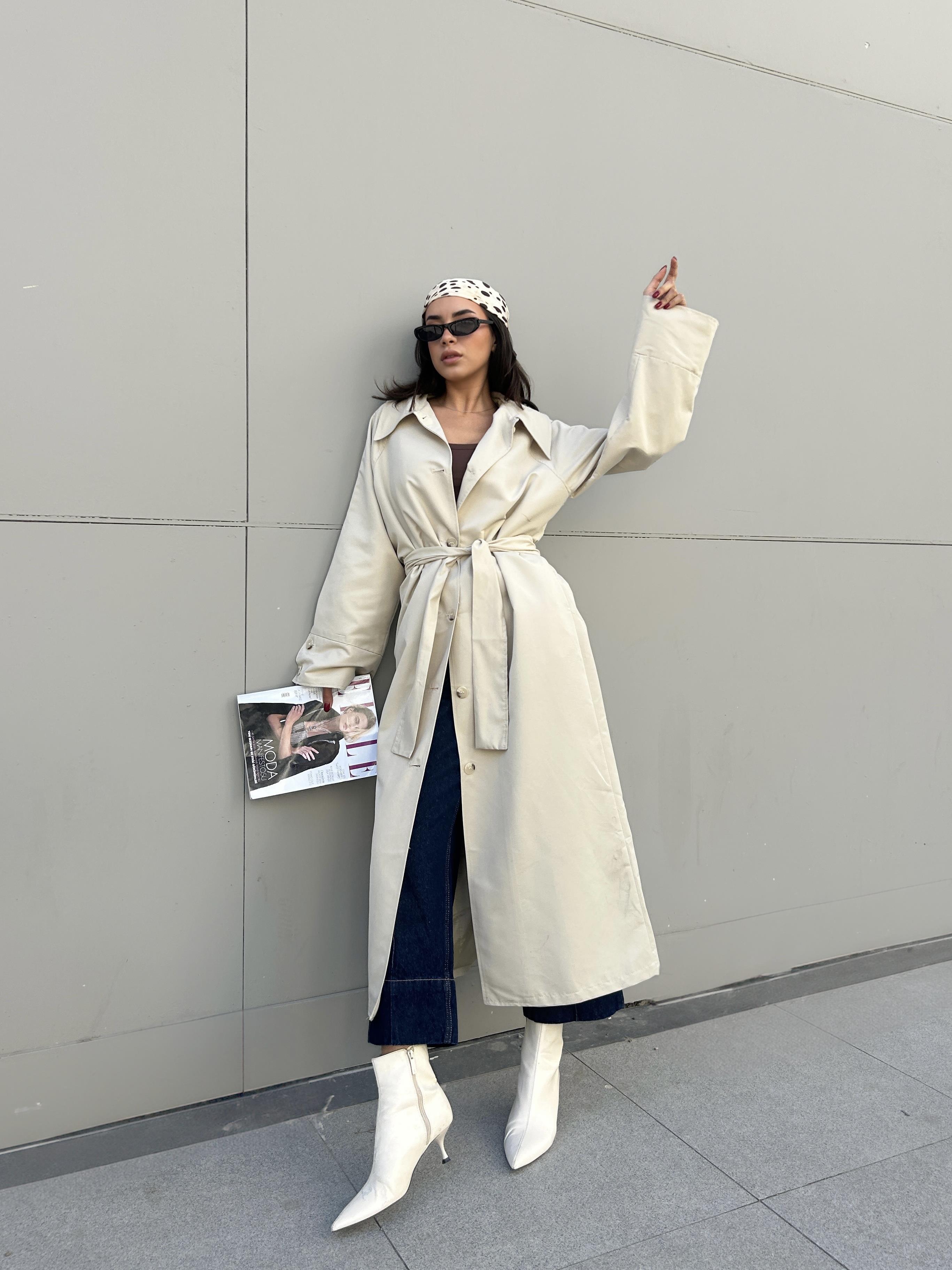 Kadın Taş Fistanlı Uzun Trençkot 30030