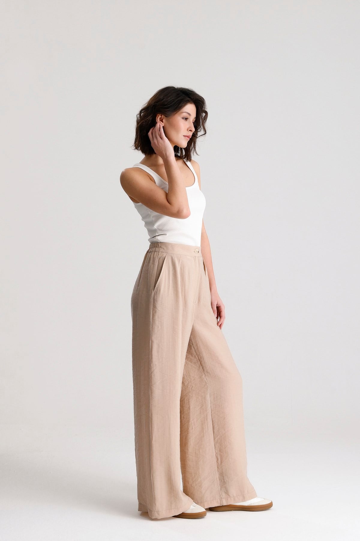Kadın Taş Premium Tensel Kumaş Palazzo Pantalon 31074