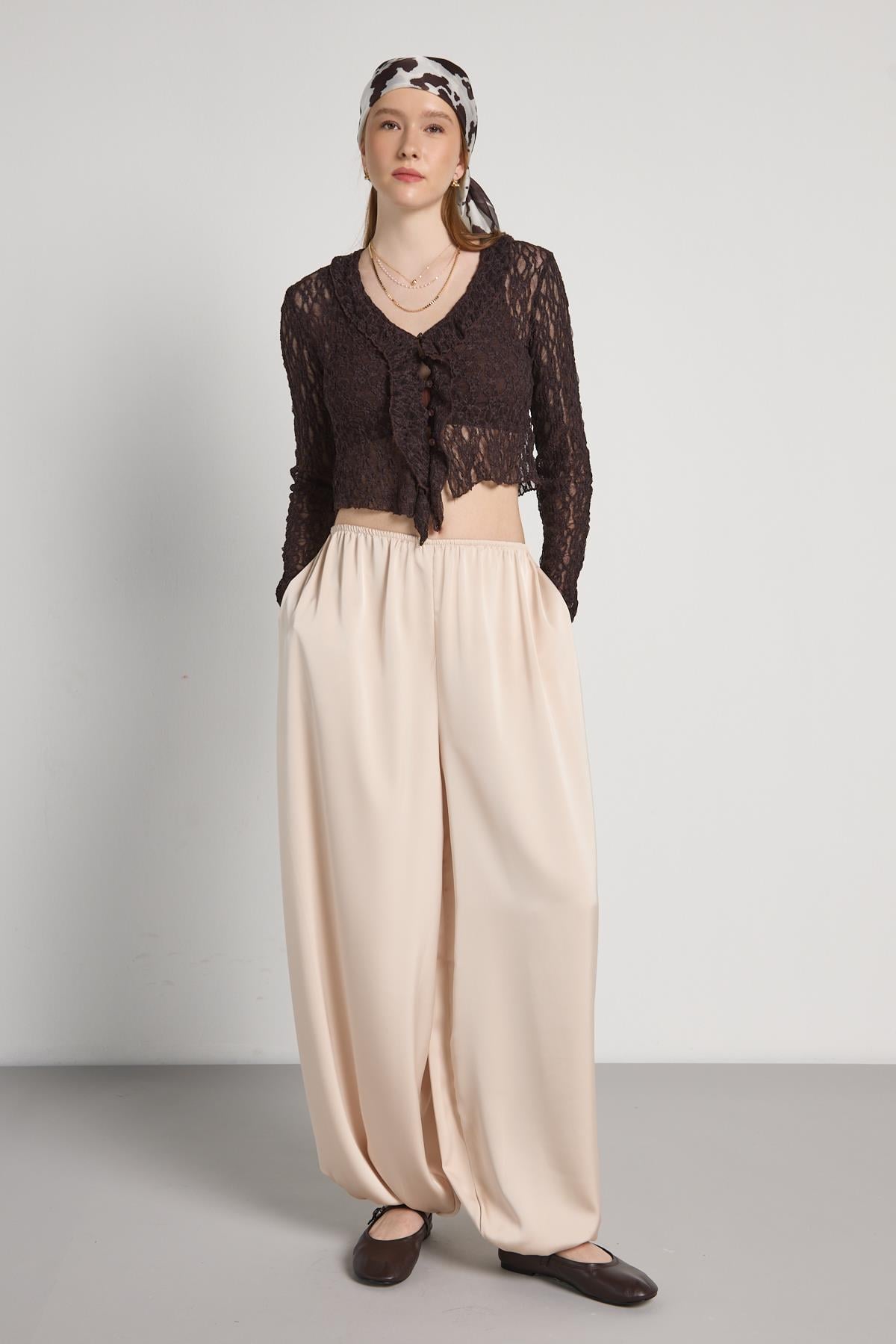 Kadın Taş Saten Şalvar Pantalon 31013