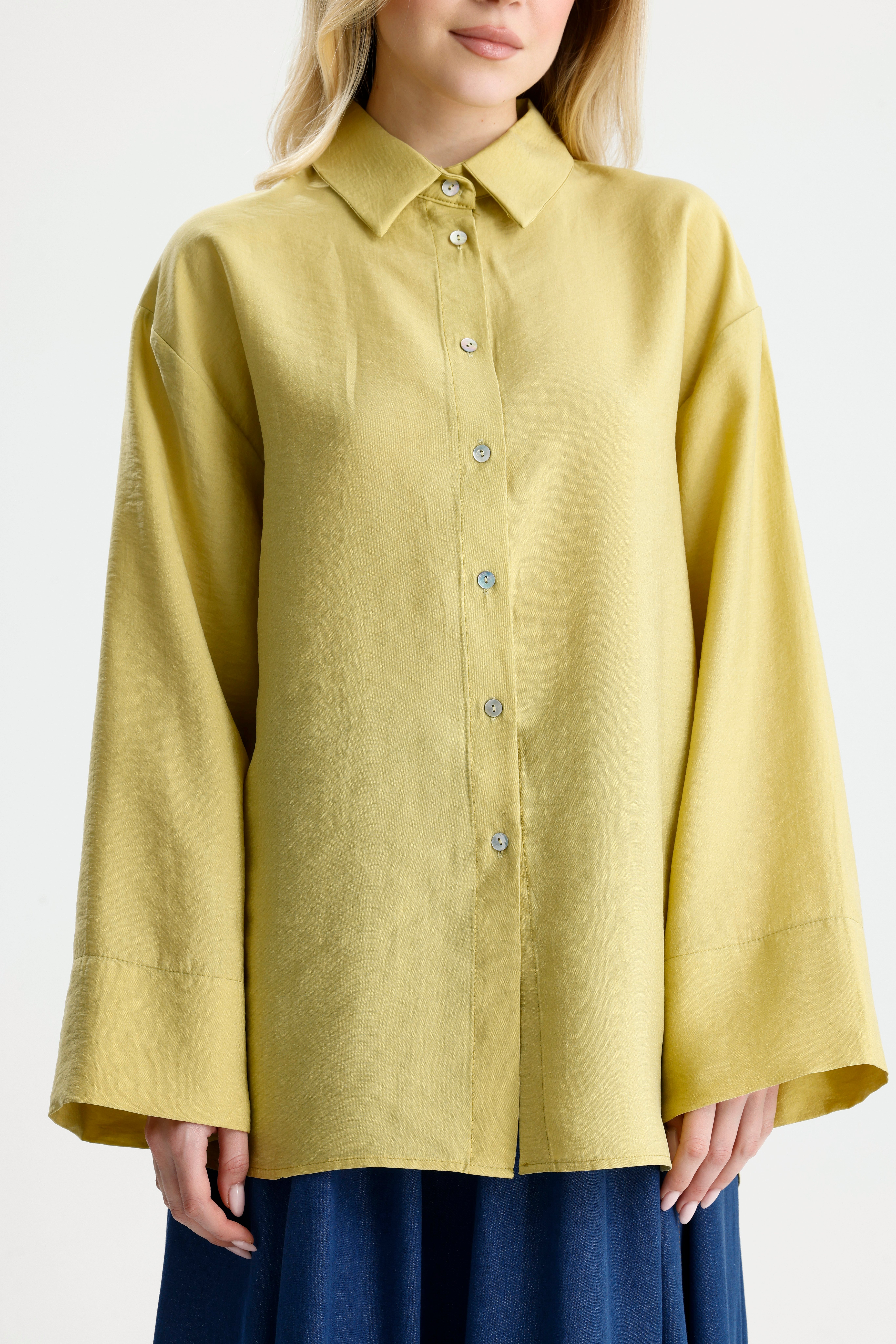 Kadın Yağ Yeşili Premium Kumaş Oversize Gömlek 31084