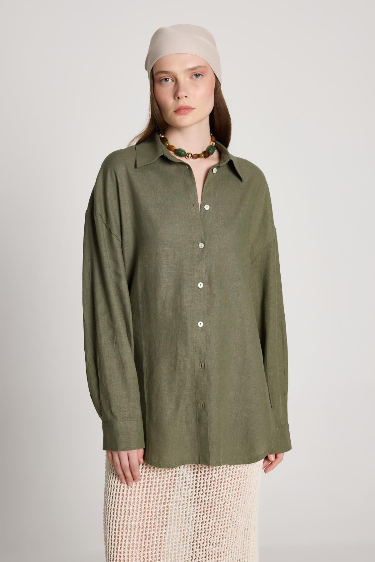 Milos Keten Oversize Gömlek Haki